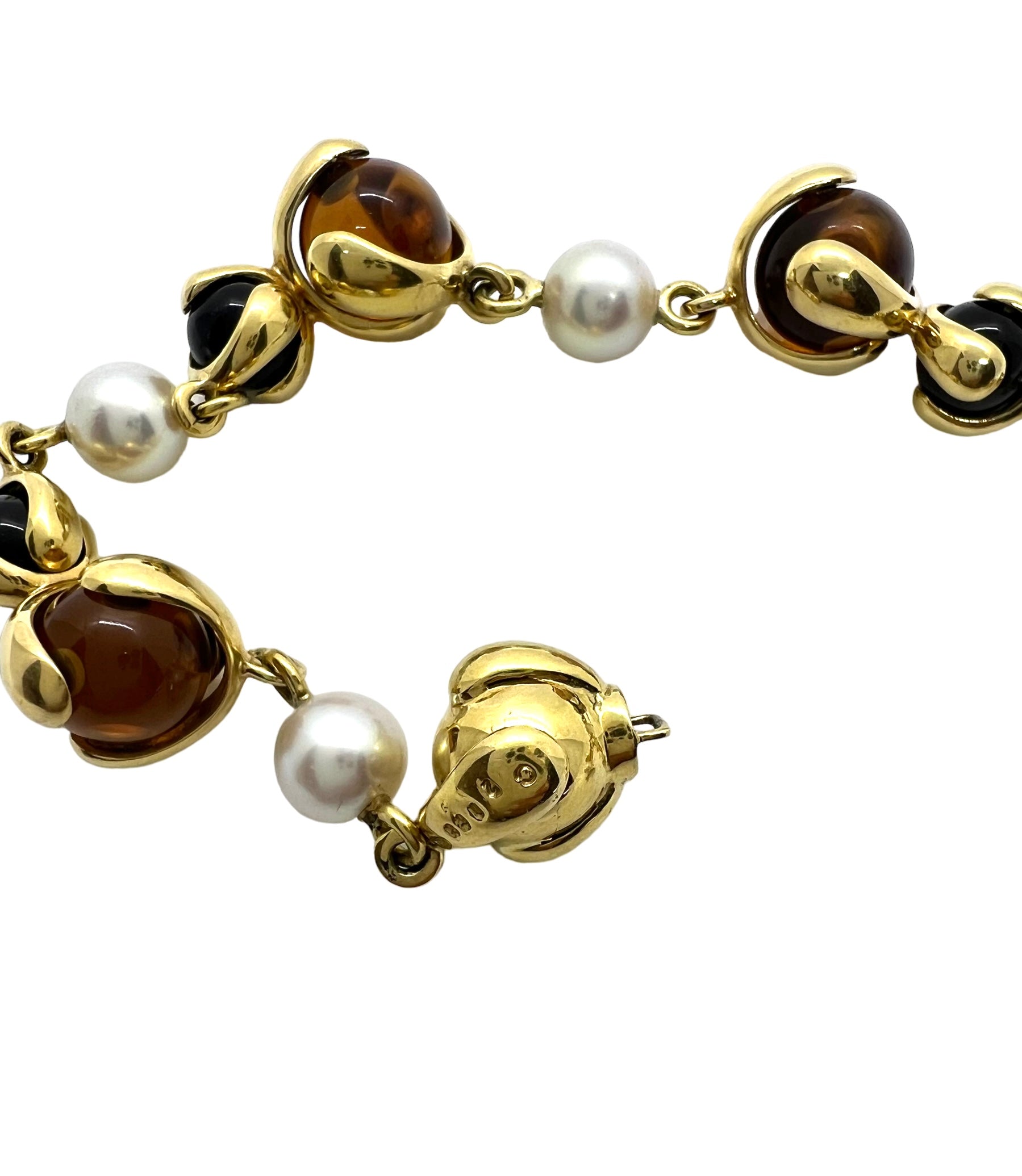 Marina B bracelet, "Cardan" Gold, Citrine, Onyx and cultured pearls