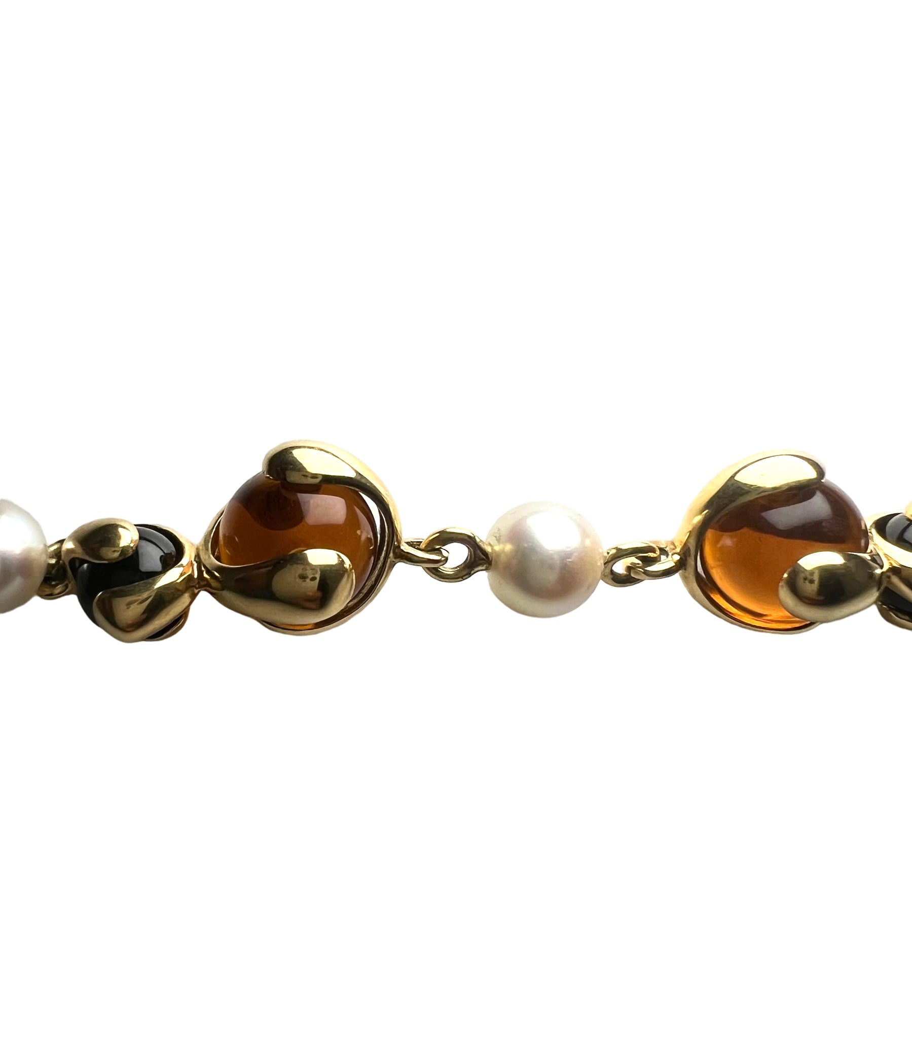 Marina B bracelet, "Cardan" Gold, Citrine, Onyx and cultured pearls