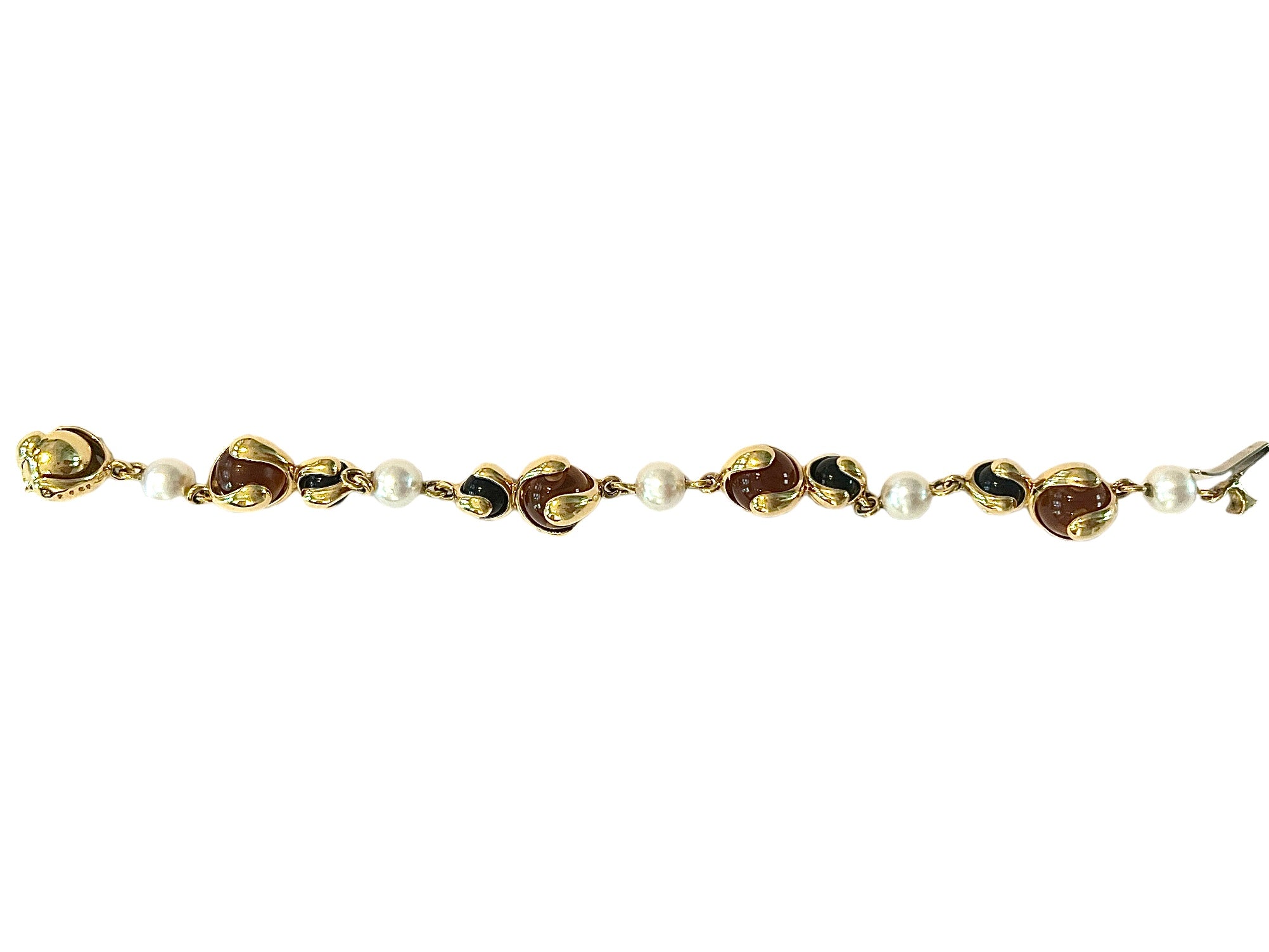 Marina B bracelet, "Cardan" Gold, Citrine, Onyx and cultured pearls