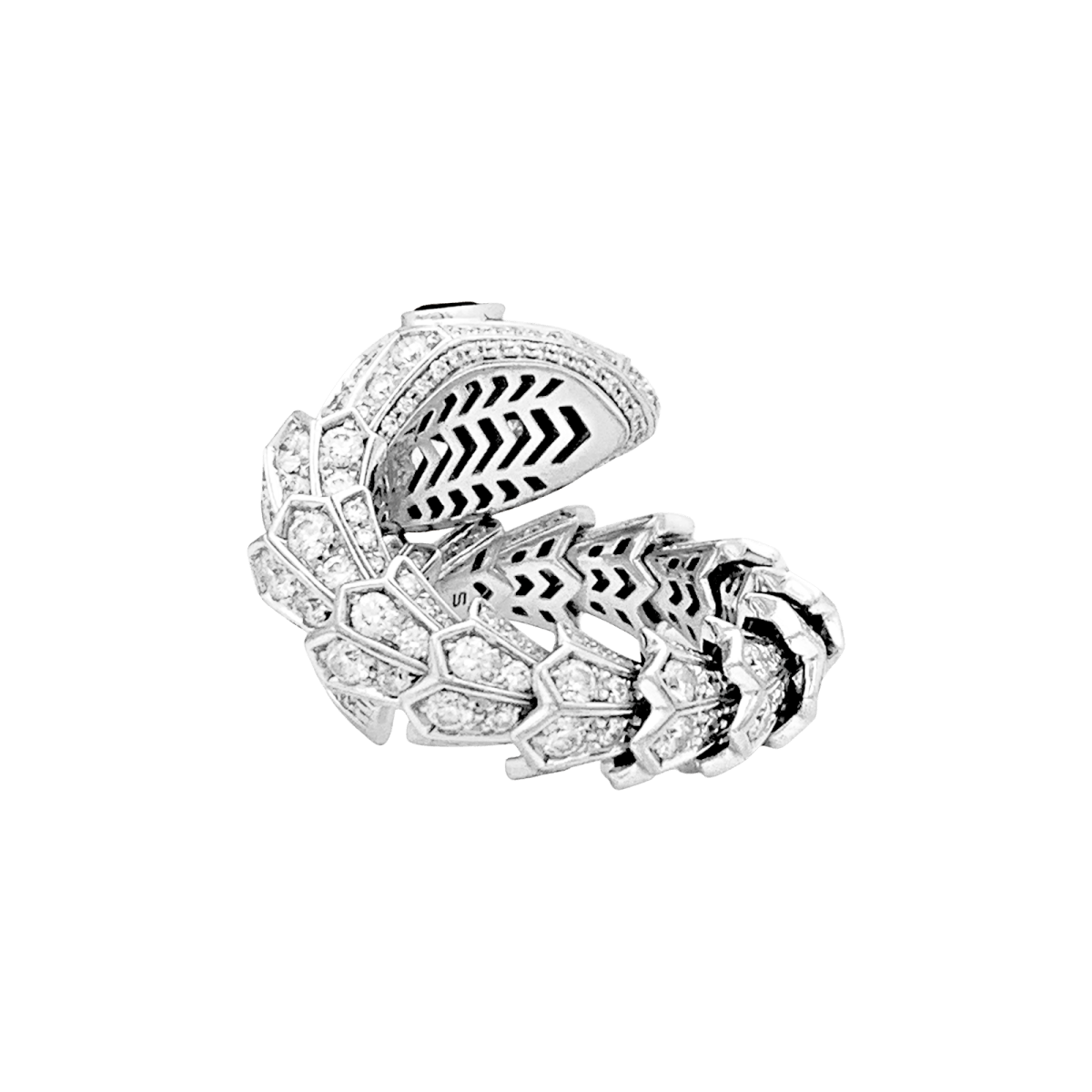 Bague BULGARI "Serpenti", en or blanc, diamants et émeraudes. - Maison Eloe