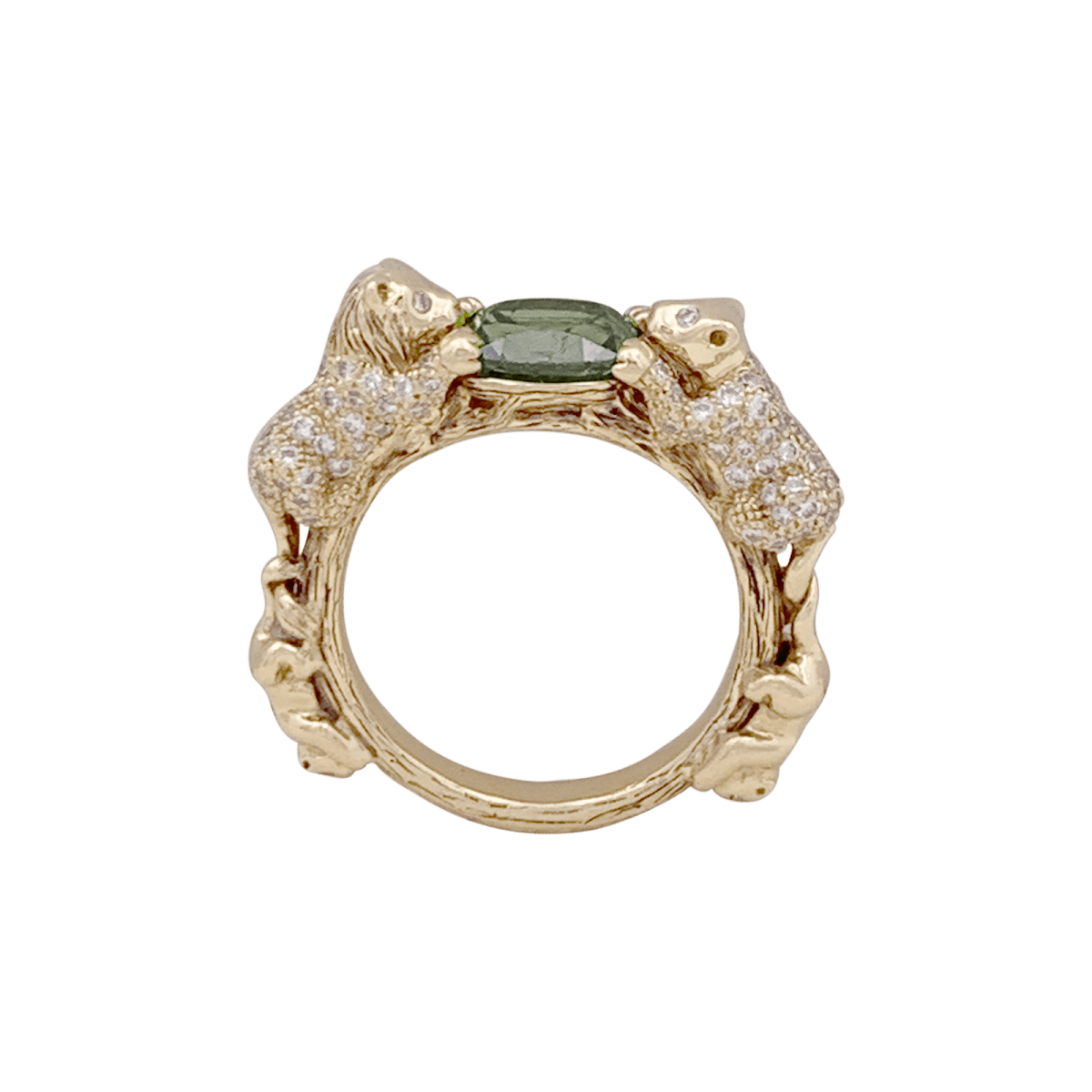 Bague Bibi Van Der Velden "Family Crest Lion" or jaune, diamants, saphir vert. - Maison Eloe