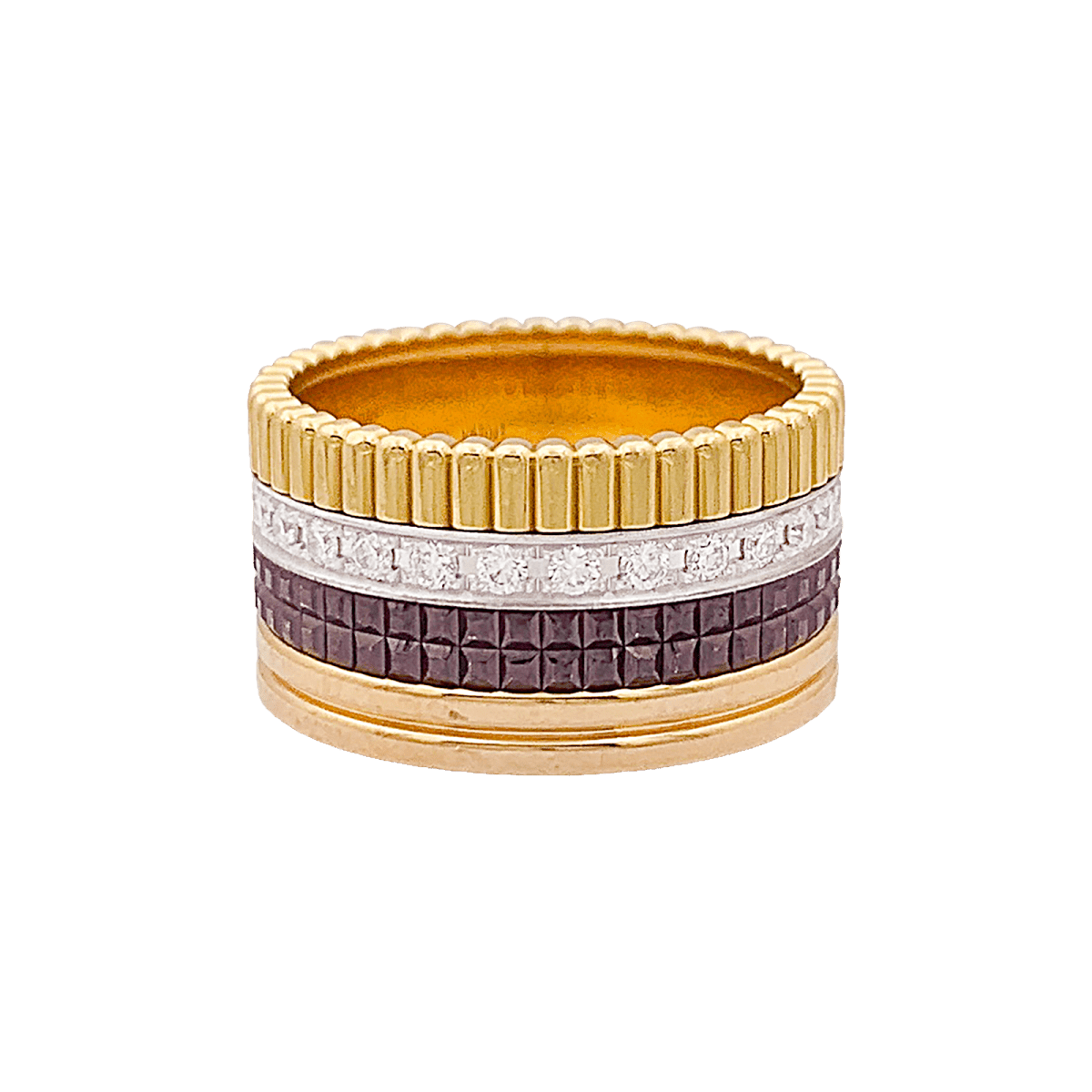Bague Boucheron, "Quatre Classique Large", trois ors et diamants - Maison Eloe