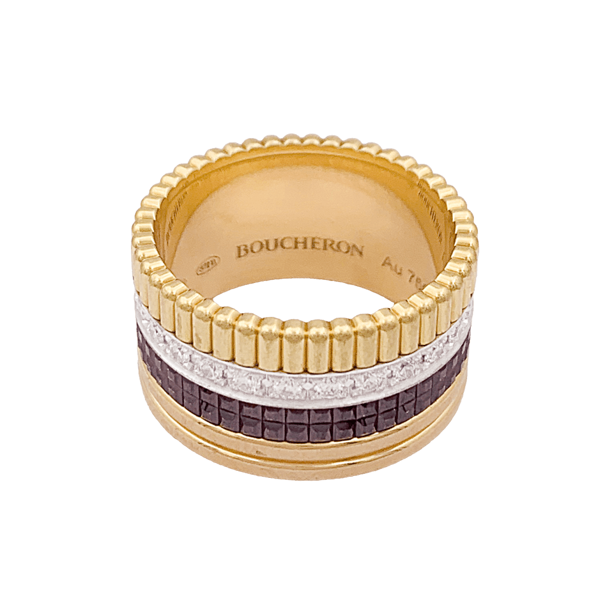 Bague Boucheron, "Quatre Classique Large", trois ors et diamants - Maison Eloe