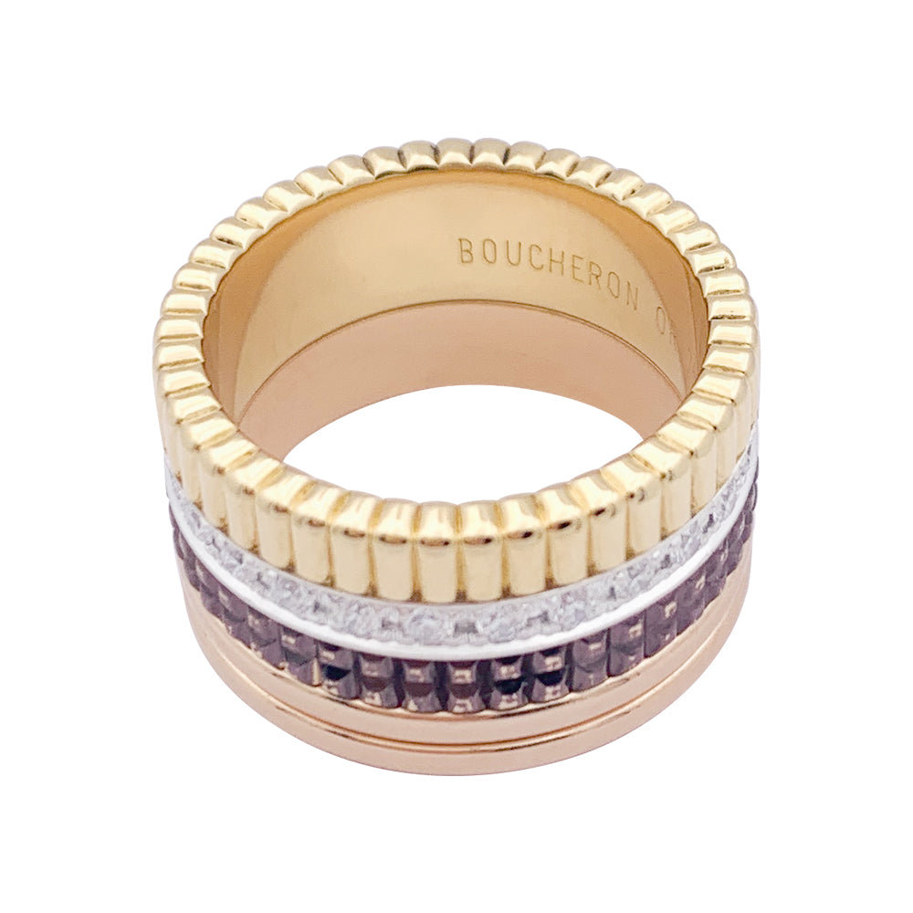 Bague Boucheron, "Quatre Classique Large", trois ors et diamants