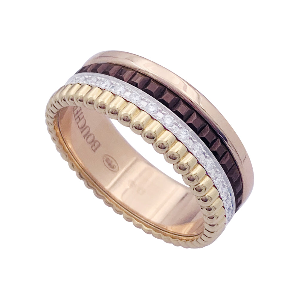 Bague Boucheron, "Quatre Classique Small", 3 ors, PVD et diamants.