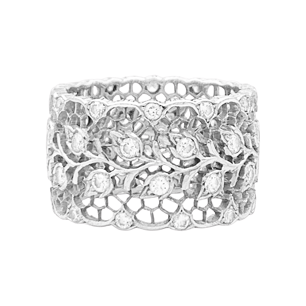 Bague Buccellati "Eternelle Tulle Ramage" or blanc, diamants.