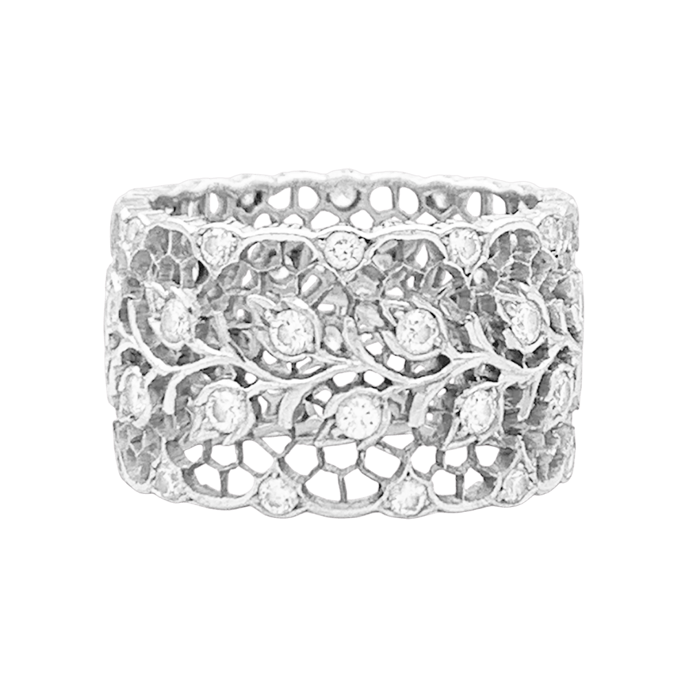 Bague Buccellati "Eternelle Tulle Ramage" or blanc, diamants. - Maison Eloe