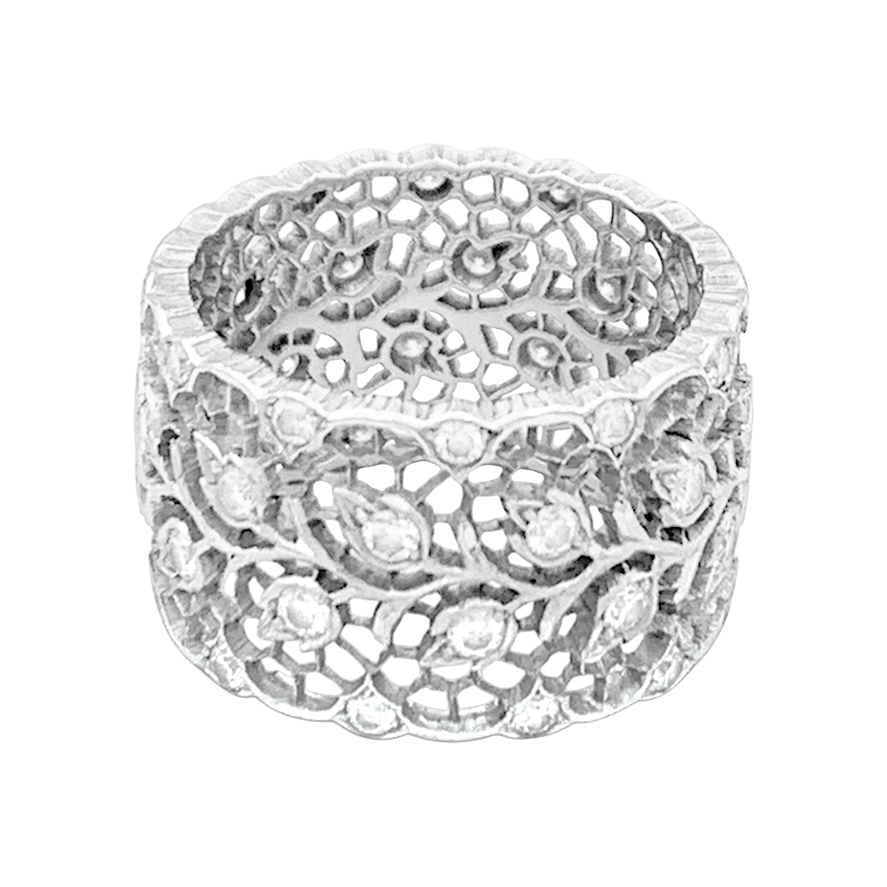 Bague Buccellati "Eternelle Tulle Ramage" or blanc, diamants. - Maison Eloe