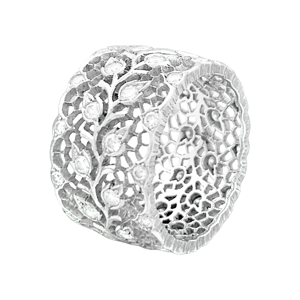 Bague Buccellati "Eternelle Tulle Ramage" or blanc, diamants.