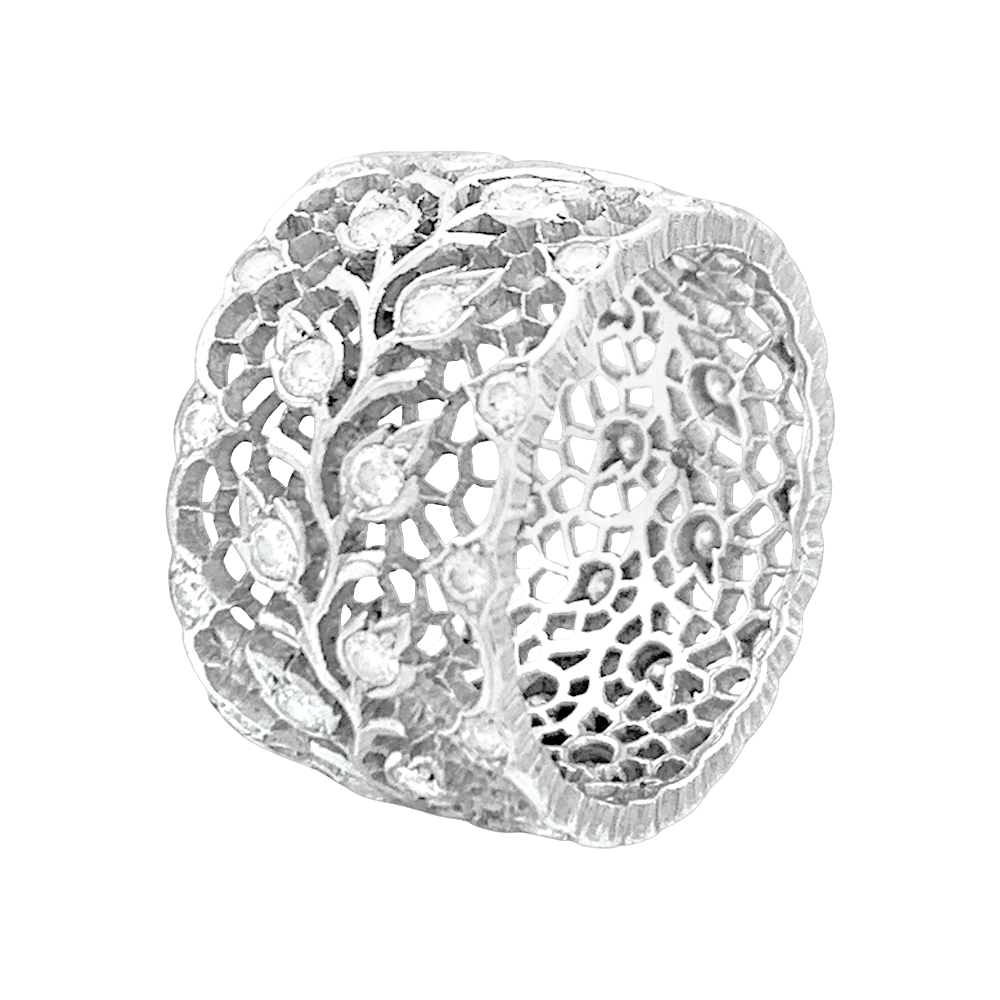 Bague Buccellati "Eternelle Tulle Ramage" or blanc, diamants. - Maison Eloe