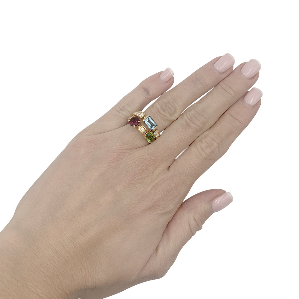 Bague Bulgari, "Allegra", or jaune, diamants, pierres de couleurs.