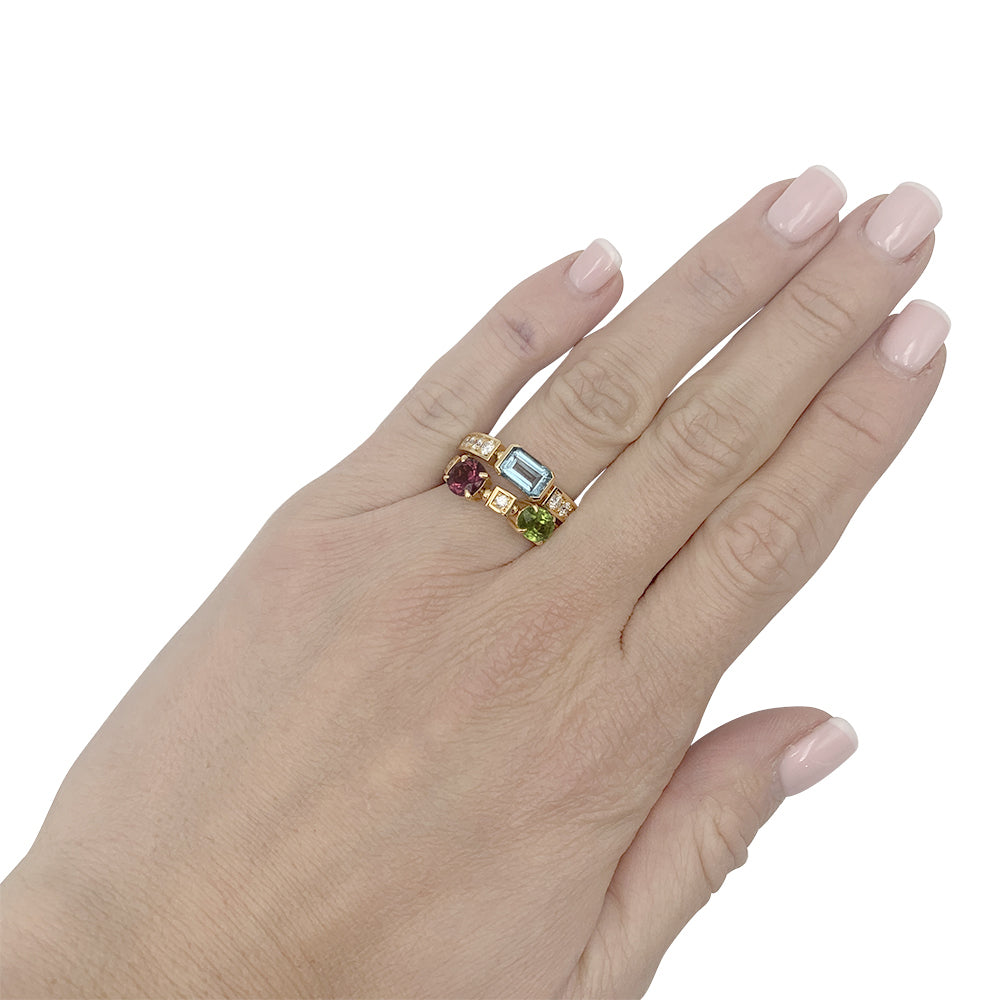 Bague Bulgari, "Allegra", or jaune, diamants, pierres de couleurs.