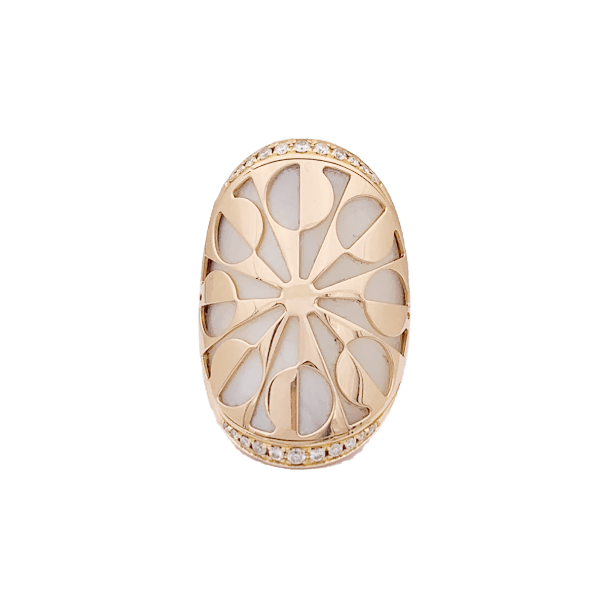 Bague Bulgari "Intarsio" or rose, nacre, diamants. - Maison Eloe