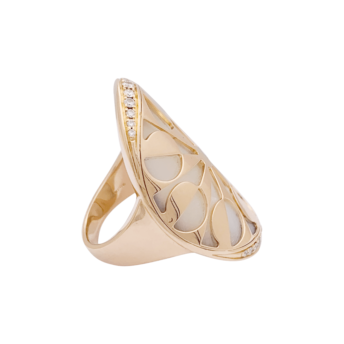 Bague Bulgari "Intarsio" or rose, nacre, diamants. - Maison Eloe