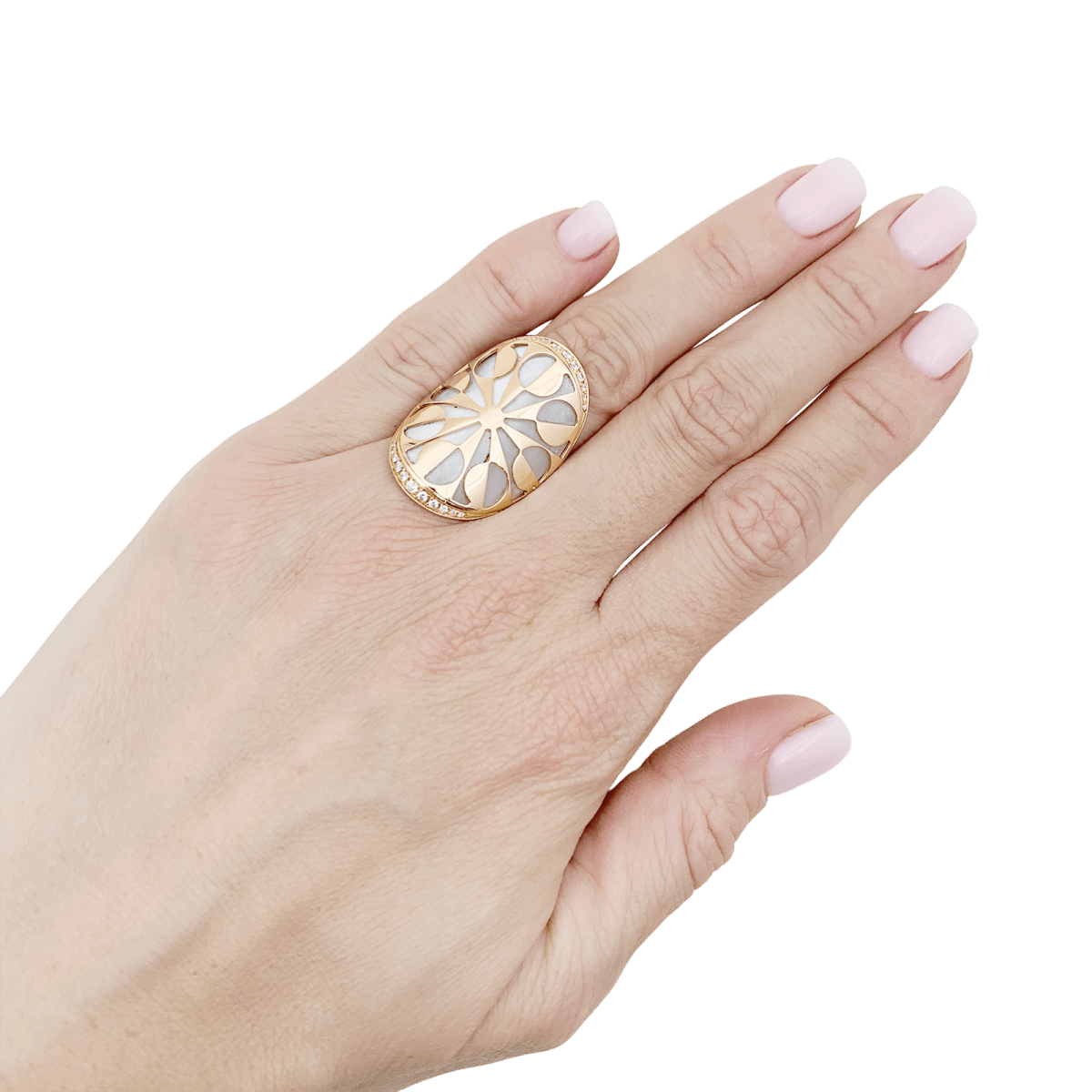Bague Bulgari "Intarsio" or rose, nacre, diamants. - Maison Eloe