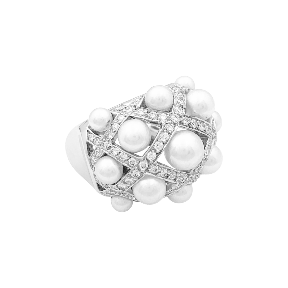 Bague CHANEL, "Baroque", or blanc, diamants, perles. - Maison Eloe