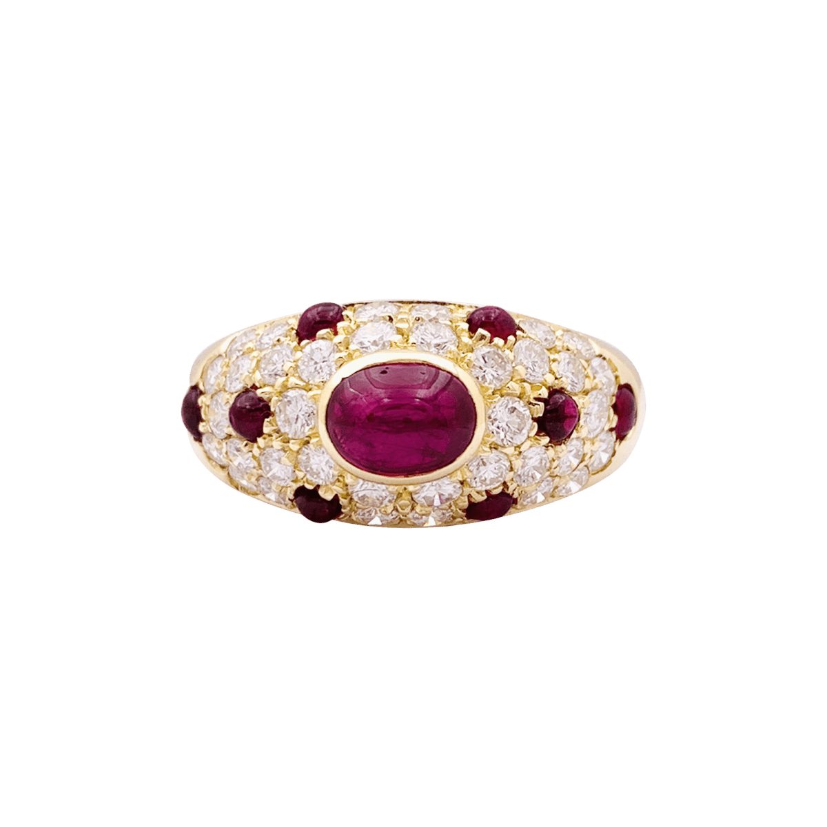 Bague Cartier, "Corinthe", or jaune, rubis, diamants. - Maison Eloe