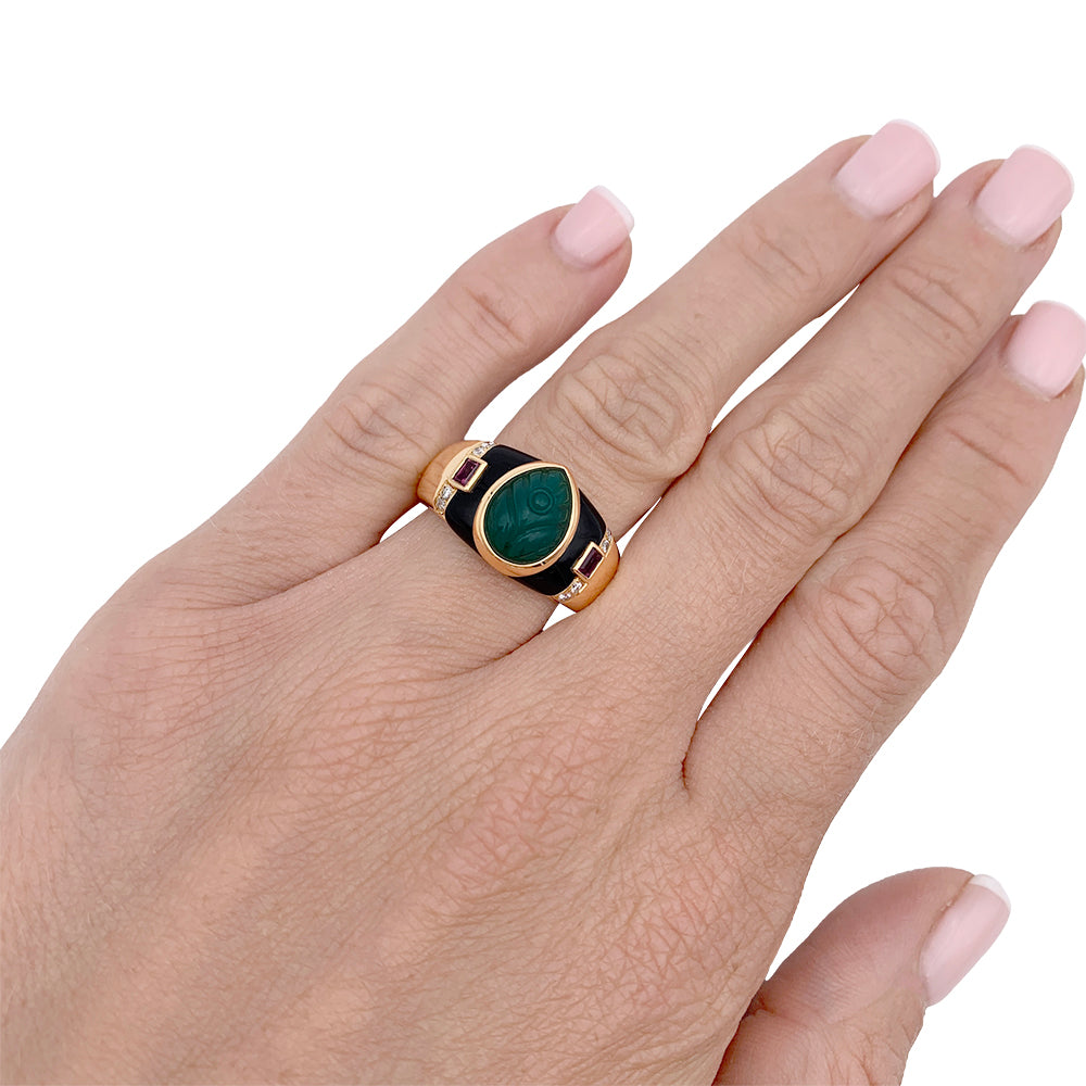 Cartier ring, "Gaïa", yellow gold, colored stones.