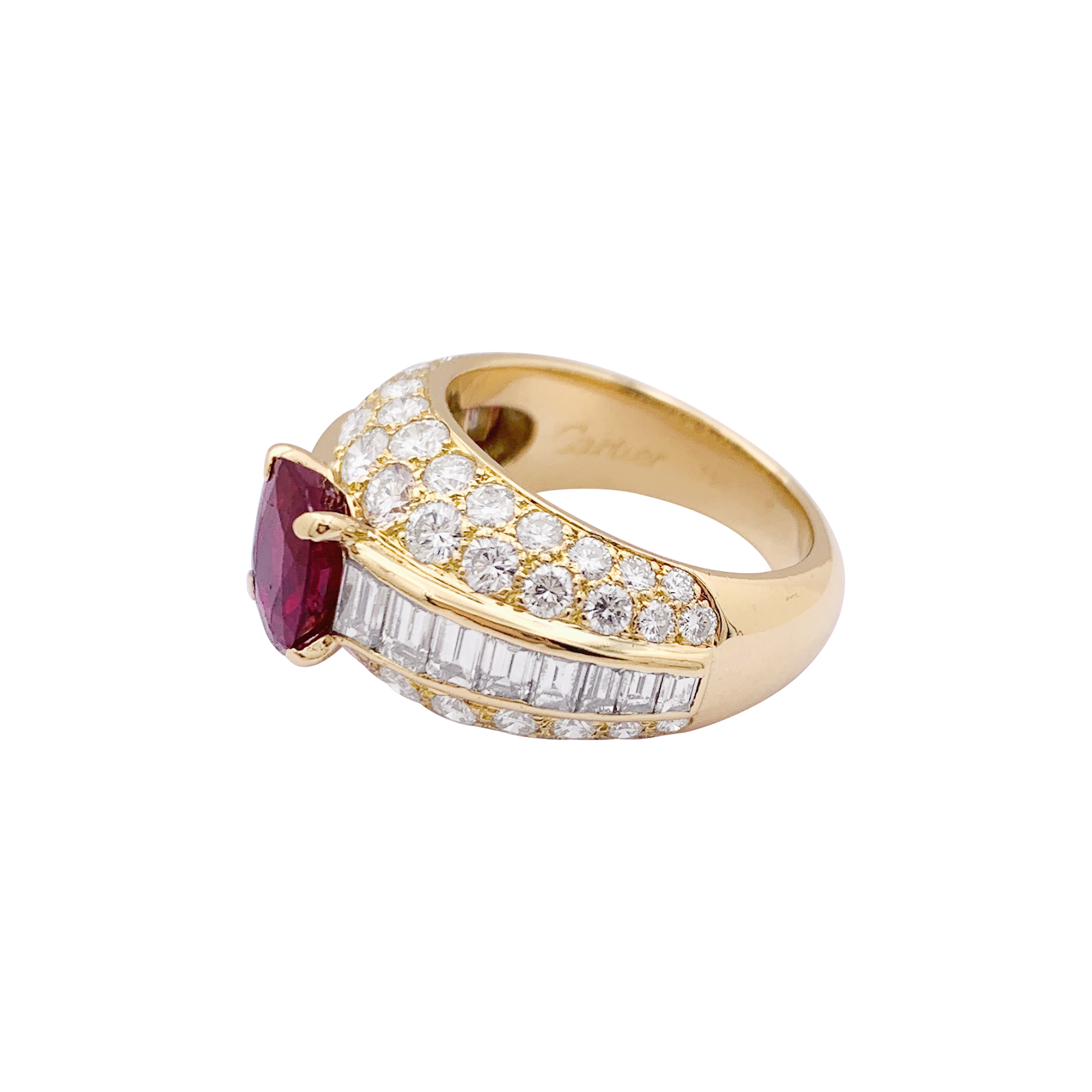 Bague Cartier "Gina" or jaune, diamants, rubis.