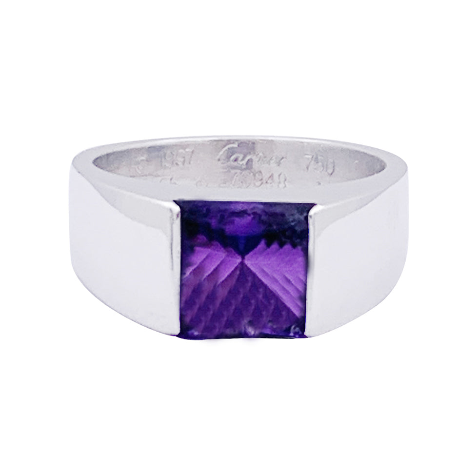 Bague Cartier, "Tank", or blanc, améthyste.
