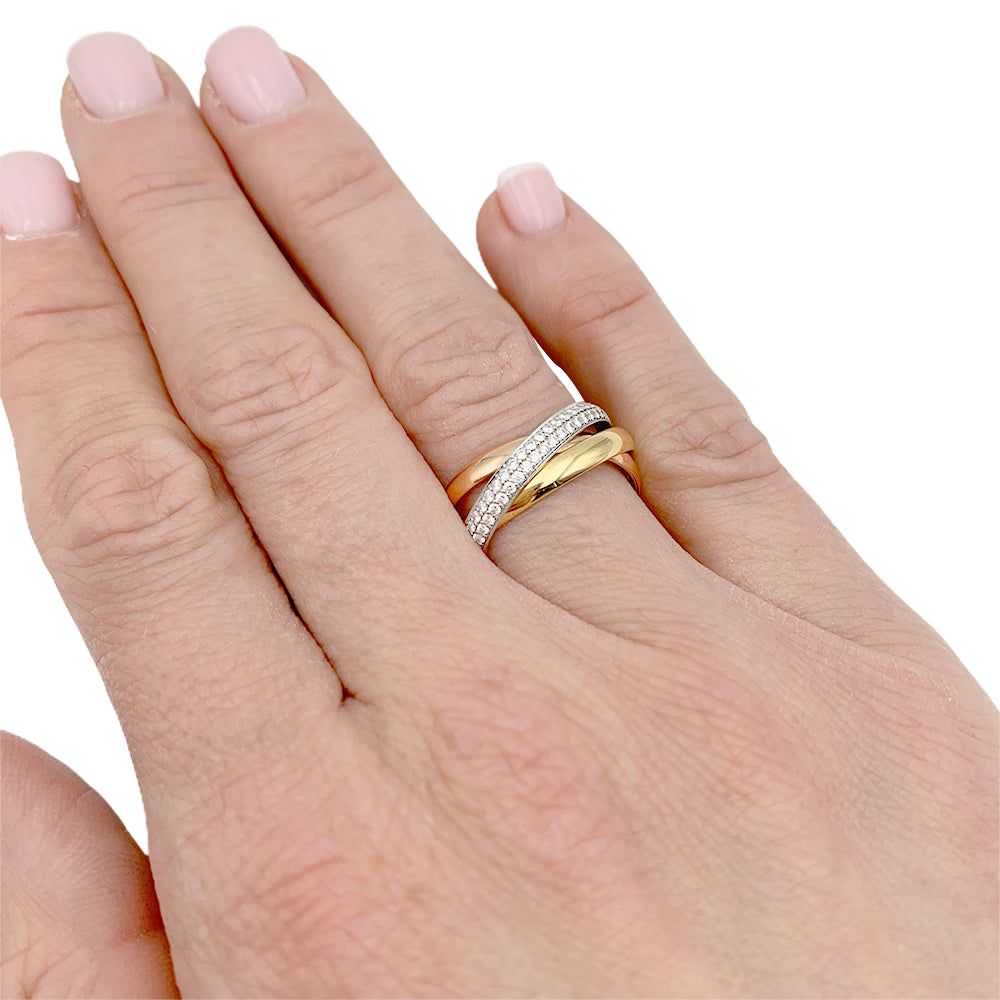 Cartier ring, "Trinity", 3 golds, diamonds.