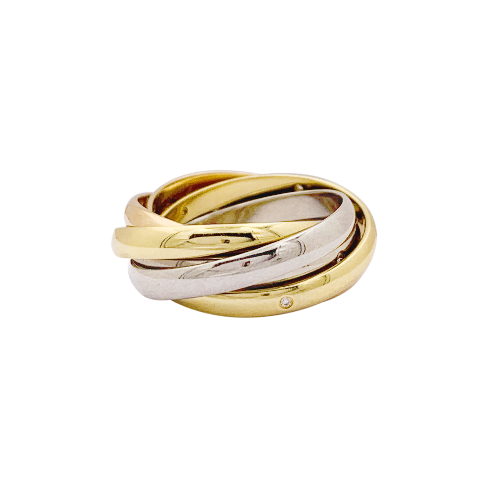 Bague Cartier "Trinity 6 anneaux" trois ors, diamants.