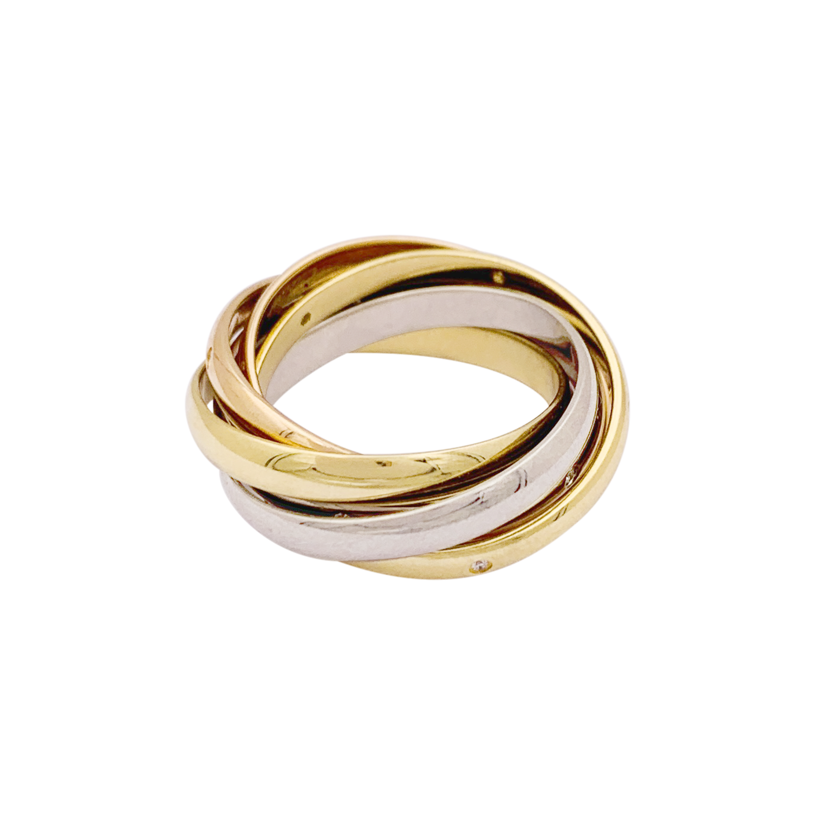 Bague Cartier "Trinity 6 anneaux" trois ors, diamants.