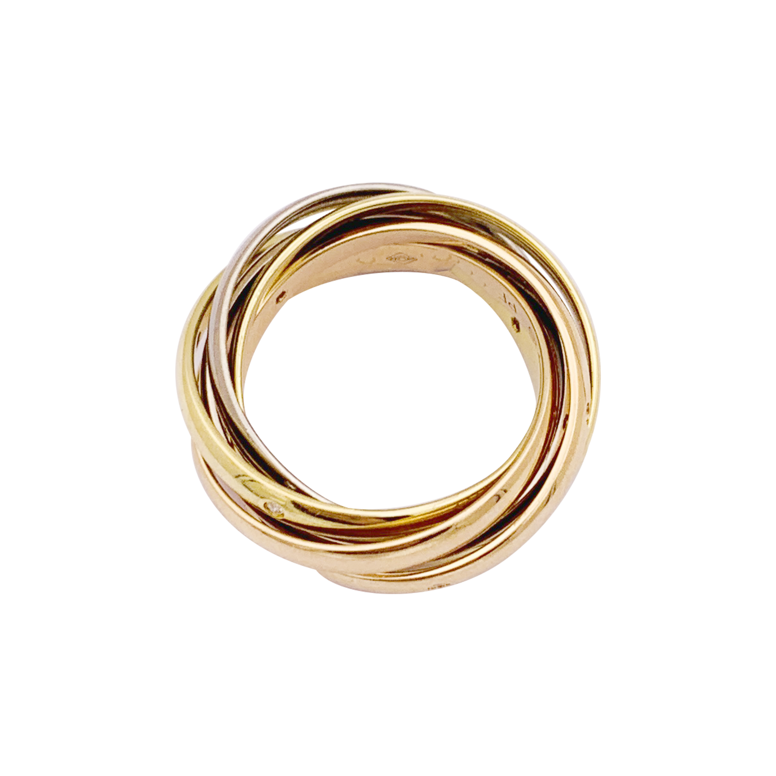 Bague Cartier "Trinity 6 anneaux" trois ors, diamants.