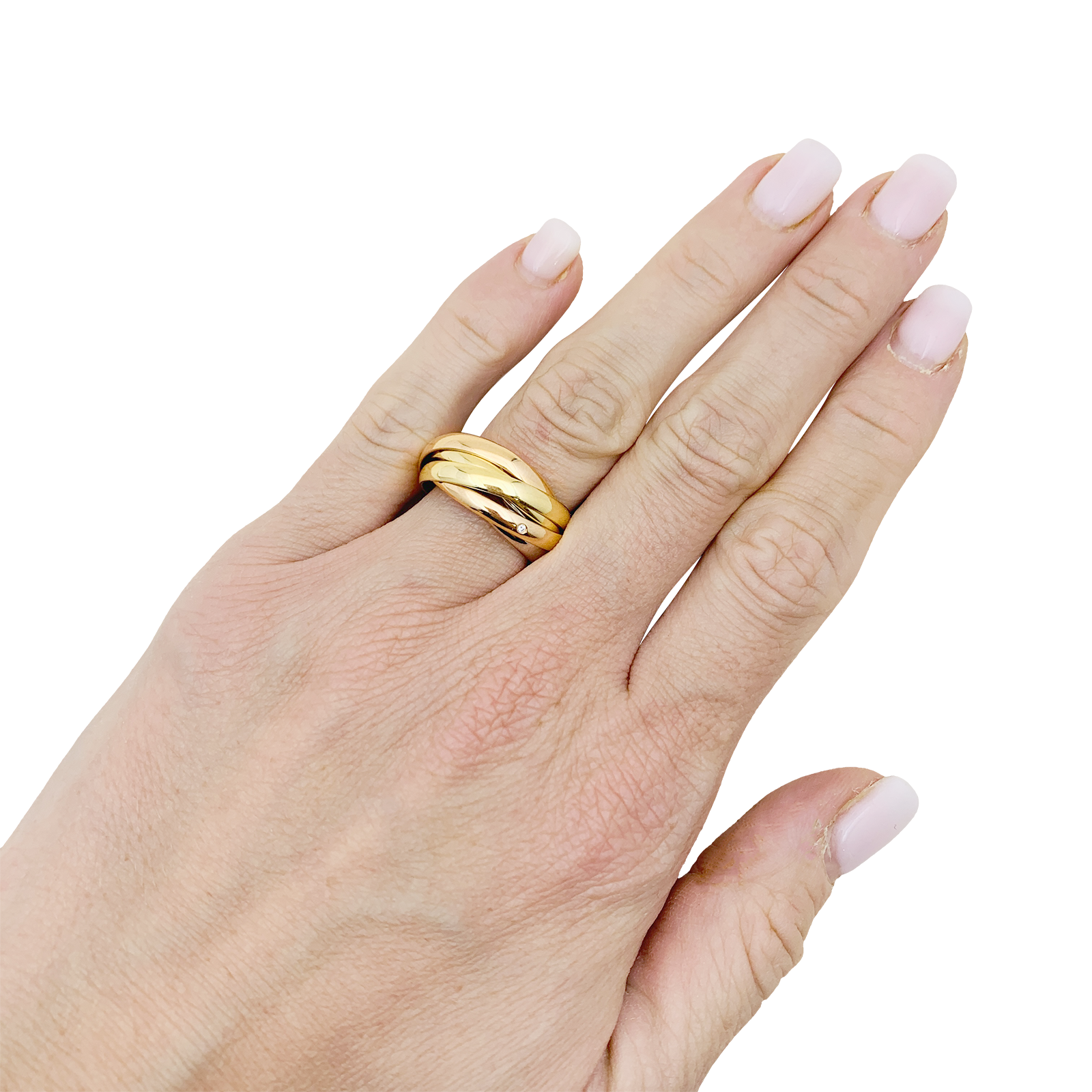 Bague Cartier "Trinity 6 anneaux" trois ors, diamants.