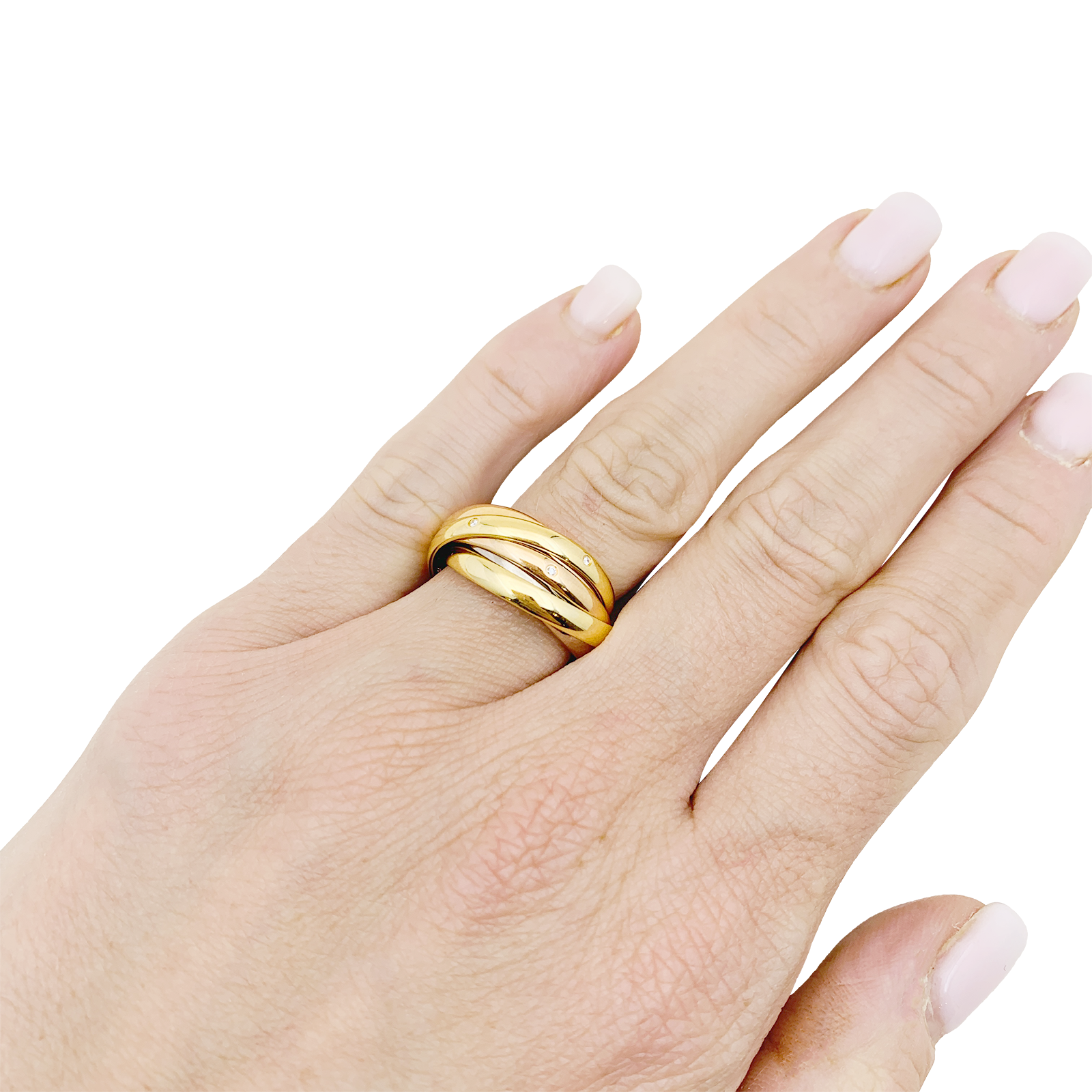 Bague Cartier "Trinity 6 anneaux" trois ors, diamants.