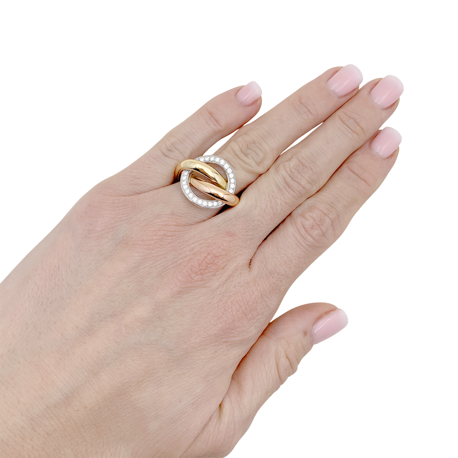 Bague Cartier "Trinity Crash" trois ors, diamants.
