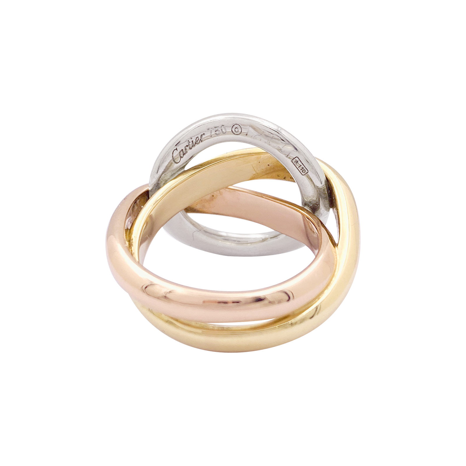 Bague Cartier "Trinity Crash" trois ors, diamants.