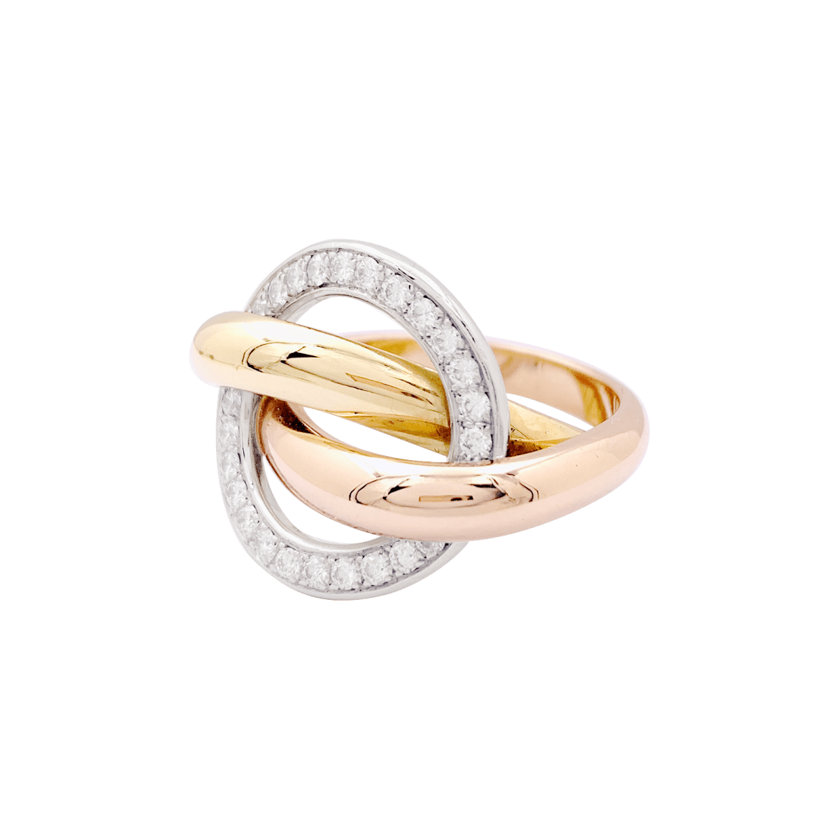 Bague Cartier "Trinity Crash" trois ors, diamants. - Maison Eloe