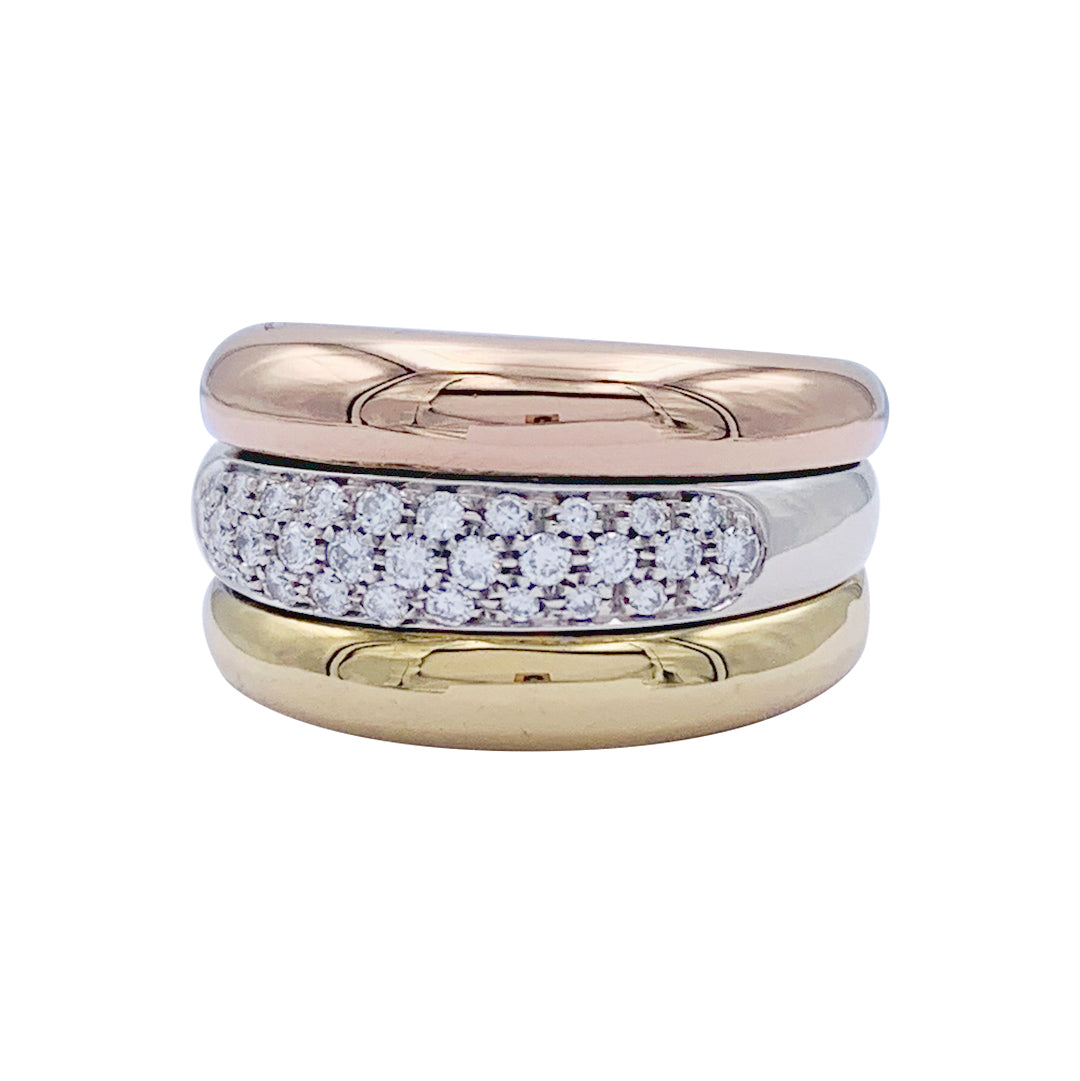 Bague Cartier trois ors et diamants.
