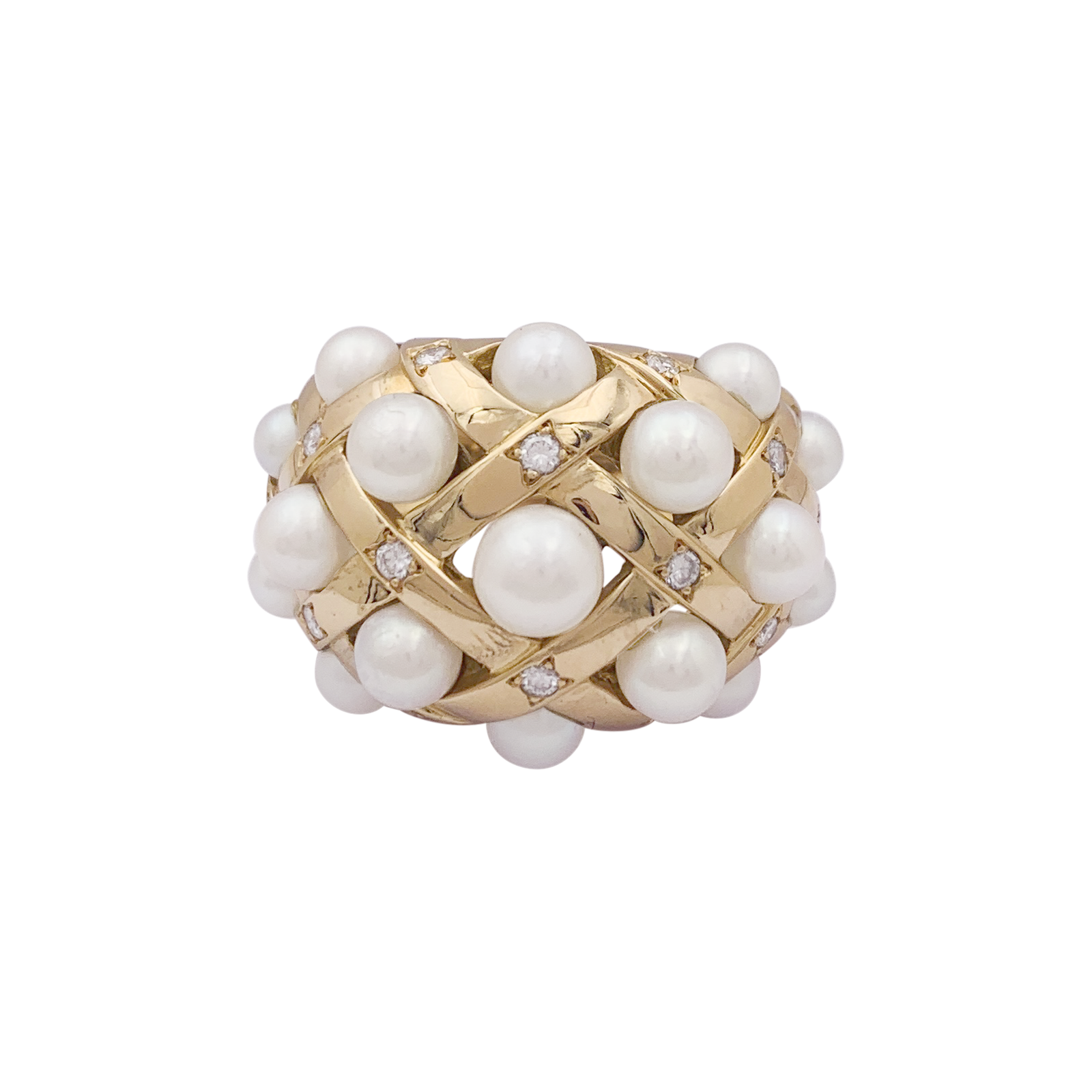 Bague Chanel, "Baroque", or jaune, diamants et perles.