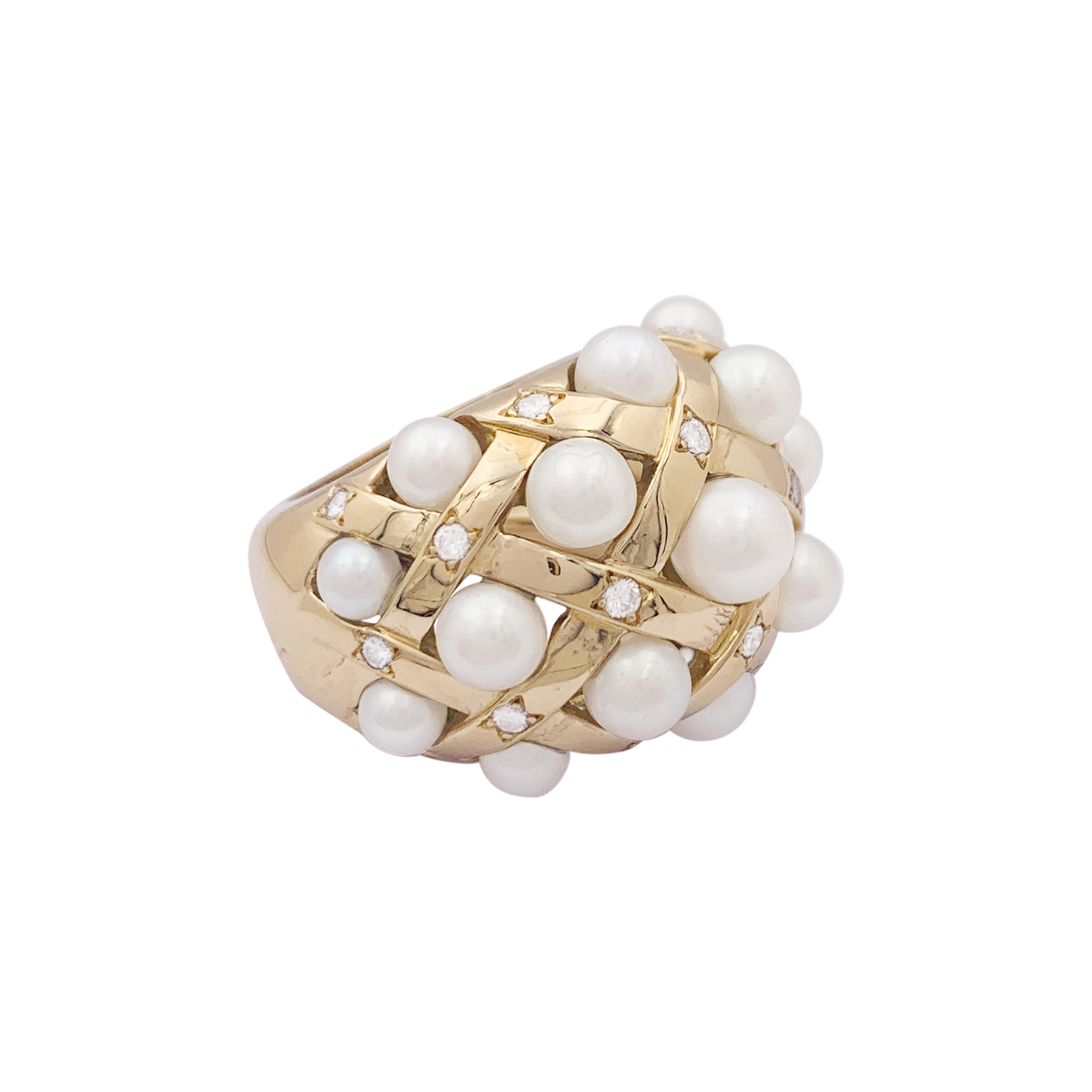 Bague Chanel, "Baroque", or jaune, diamants et perles.
