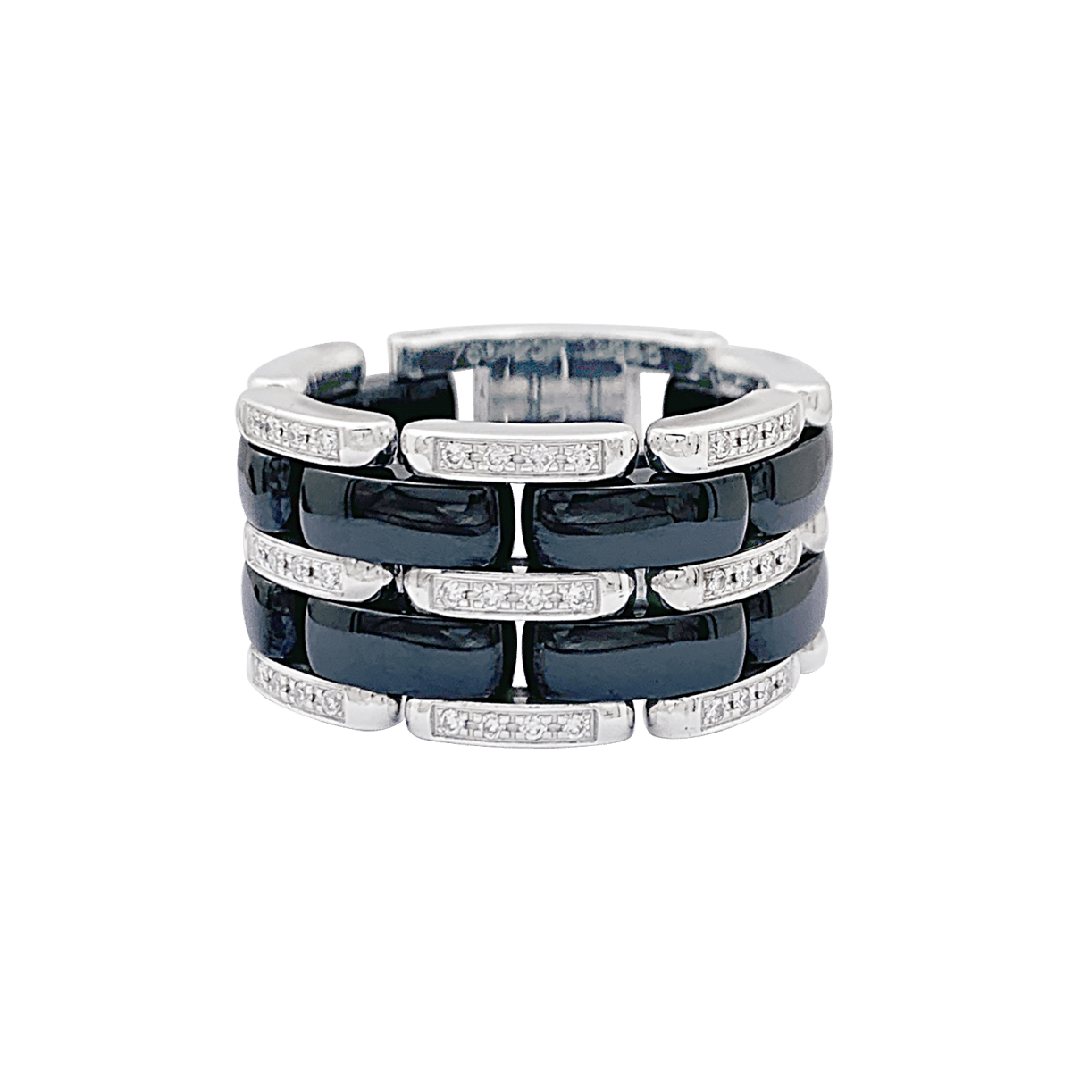 Bague Chanel,"Ultra", en or blanc, céramique noire et diamants. - Maison Eloe