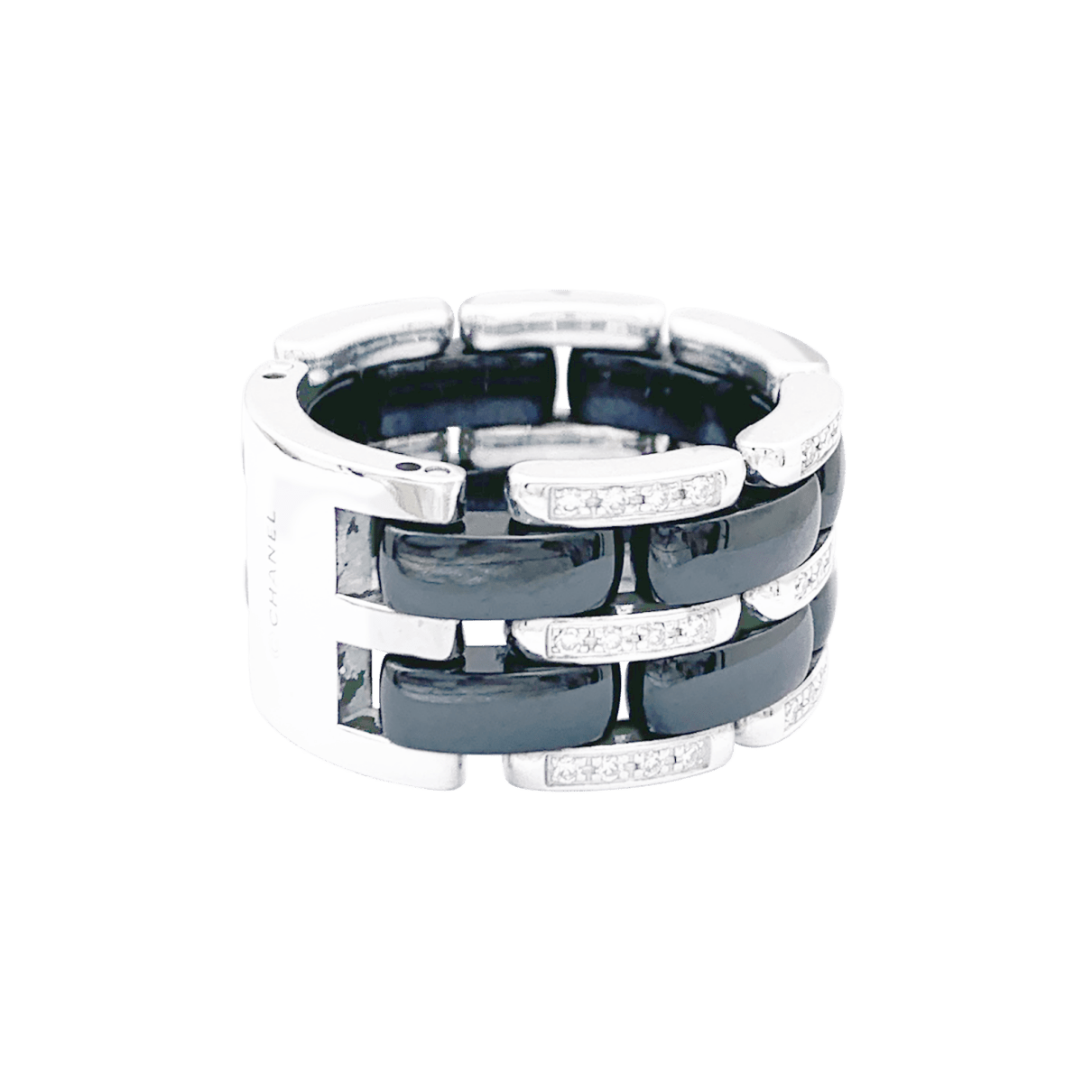 Bague Chanel,"Ultra", en or blanc, céramique noire et diamants. - Maison Eloe