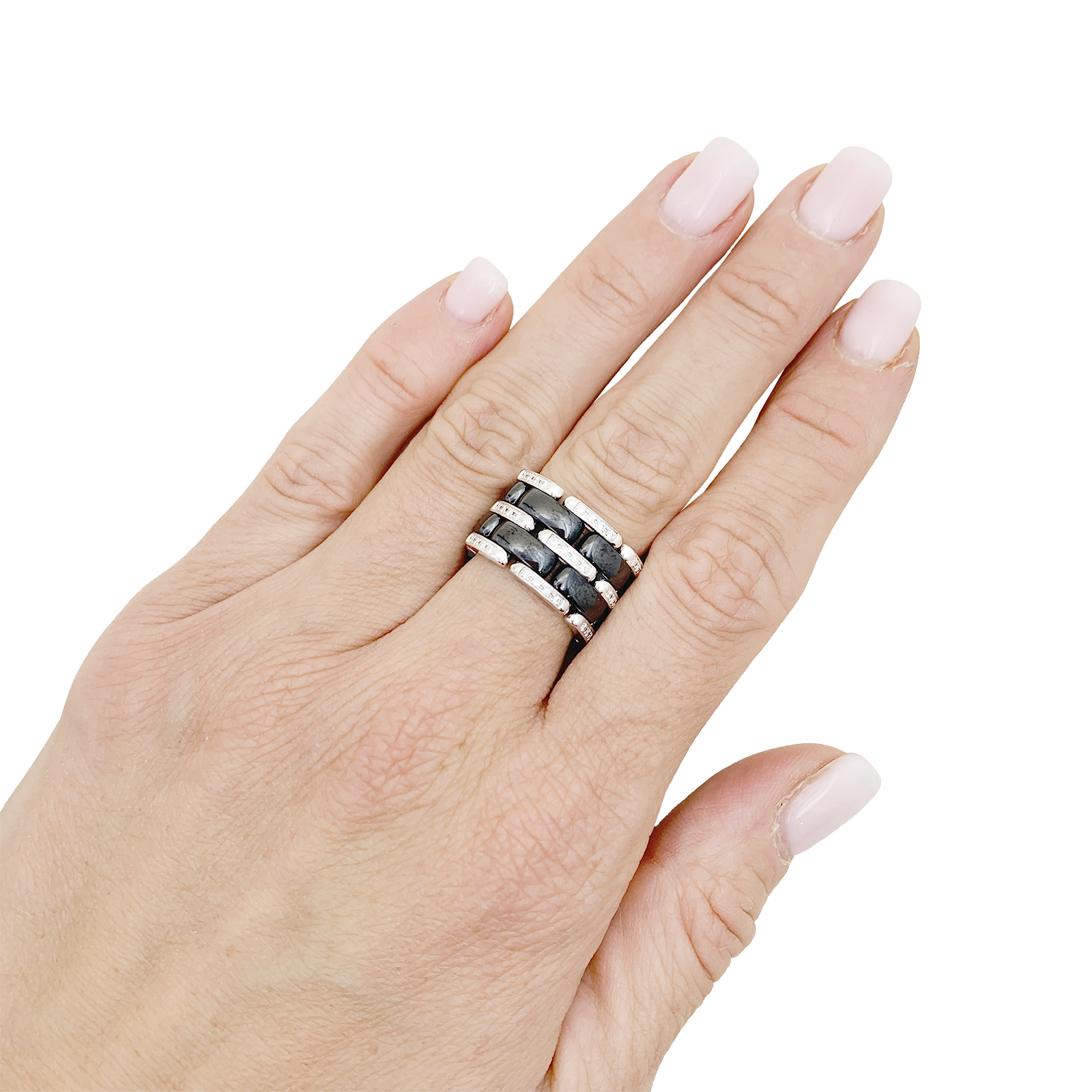 Chanel "Ultra" ring, in white gold, black ceramic and diamonds.