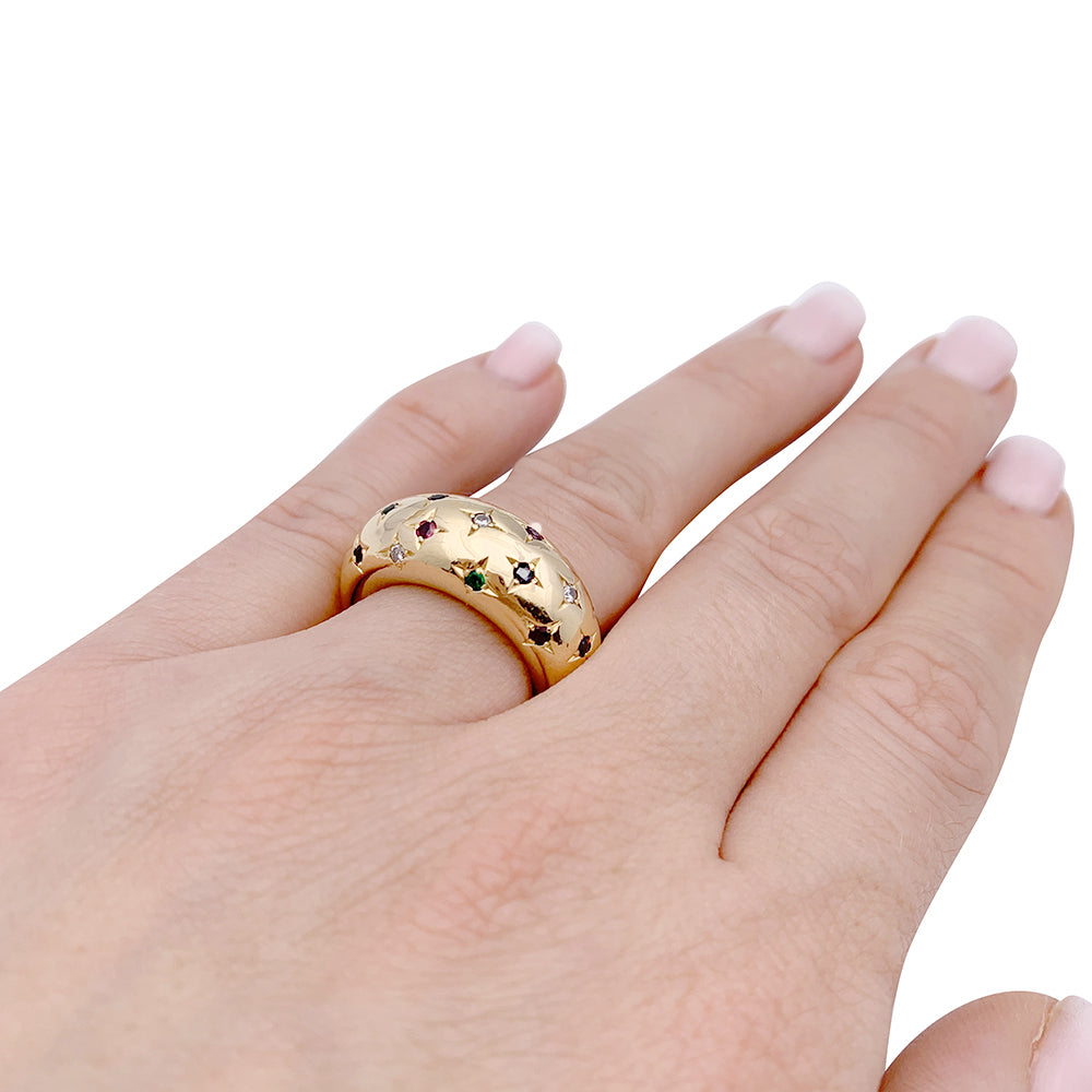Chaumet ring, "Anneau", yellow gold, colored gems.