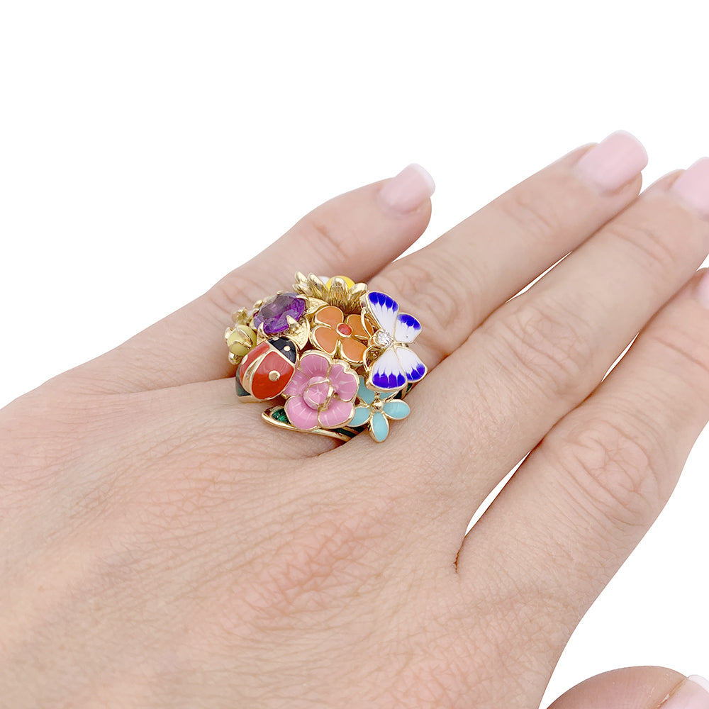 Dior ring, "Diorette", yellow gold, enamel, amethyst and diamond.