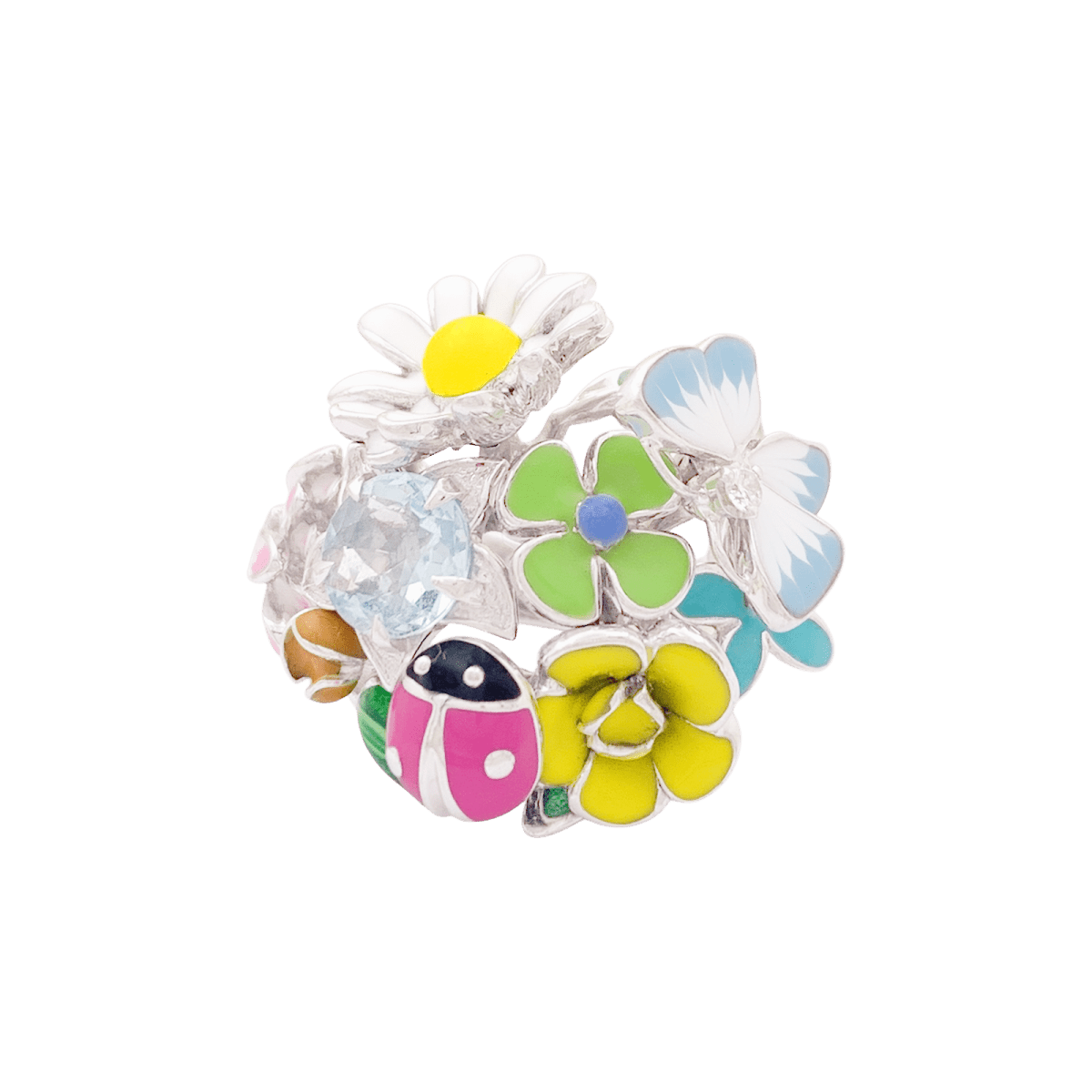 Bague Dior, "Diorette", or blanc, émail, aigue - marine et diamant. - Maison Eloe