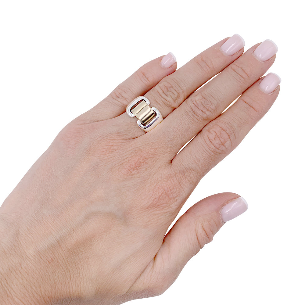 Hermès ring, “Bakuba”, yellow gold, silver.