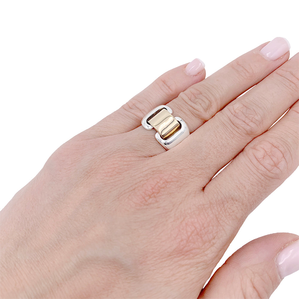 Hermès ring, “Bakuba”, yellow gold, silver.