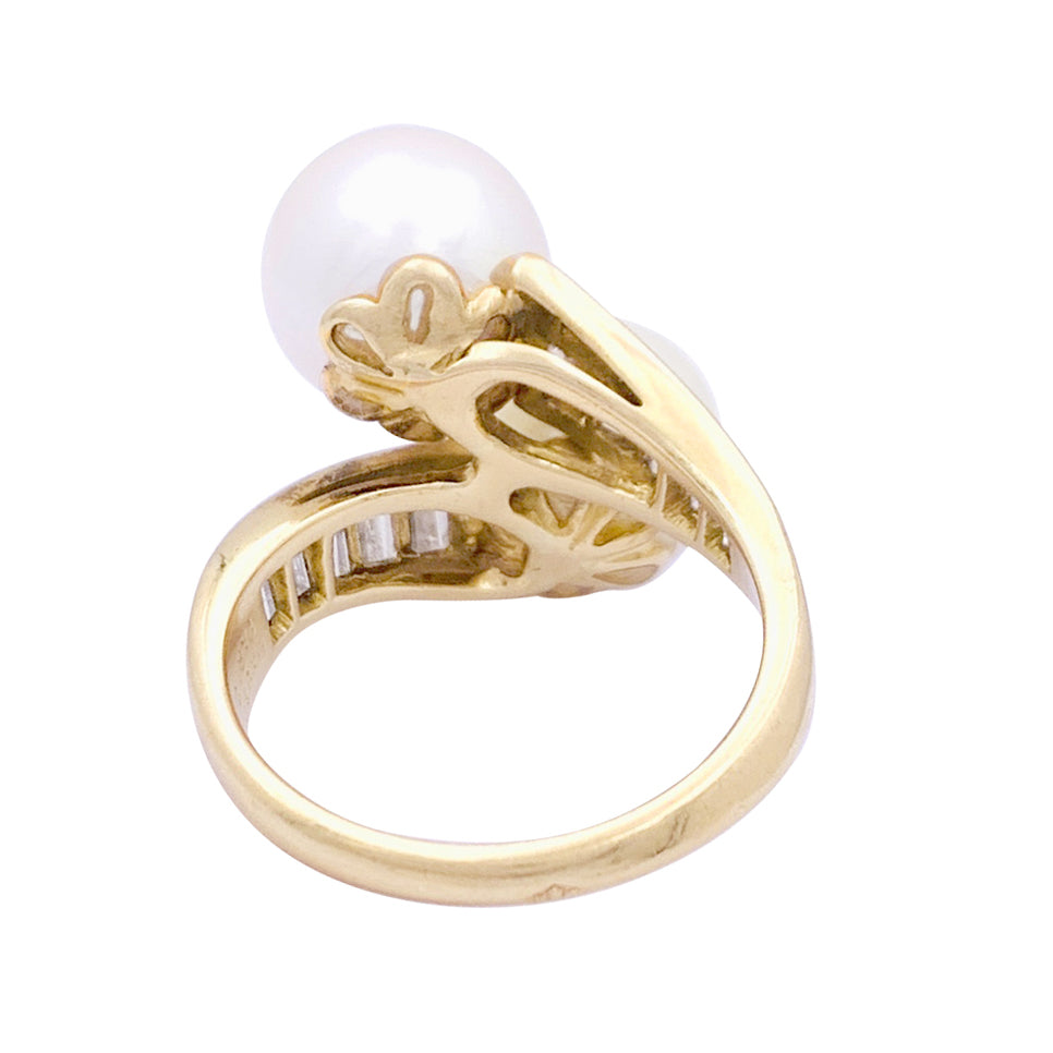 Mauboussin vintage pearl ring, yellow gold, diamonds.