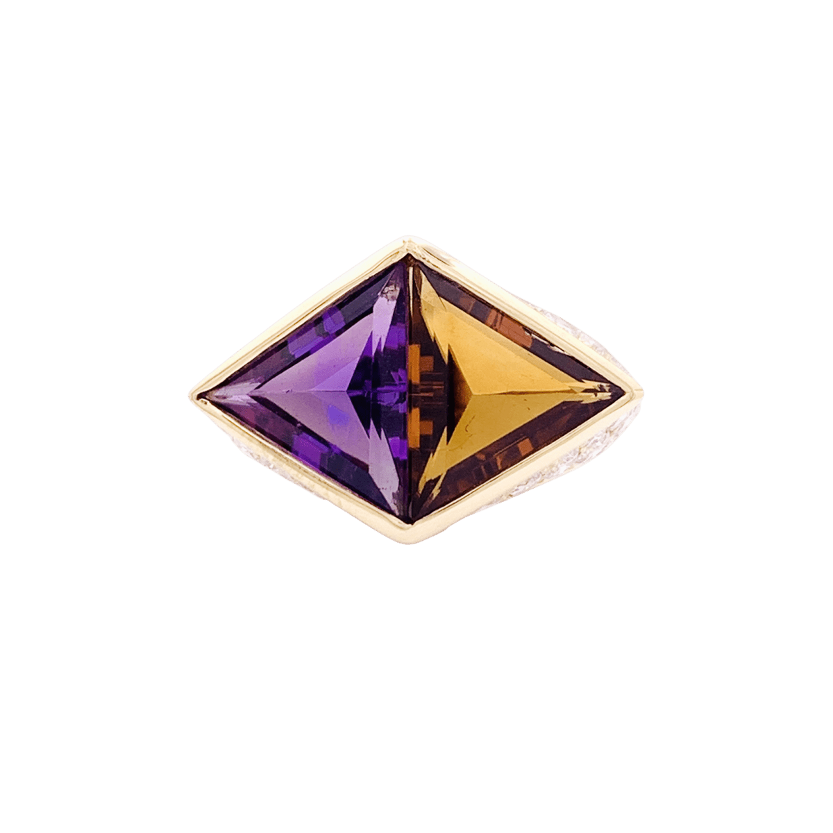 Bague O.J. Perrin, or jaune, citrine, améthyste et diamants. - Maison Eloe