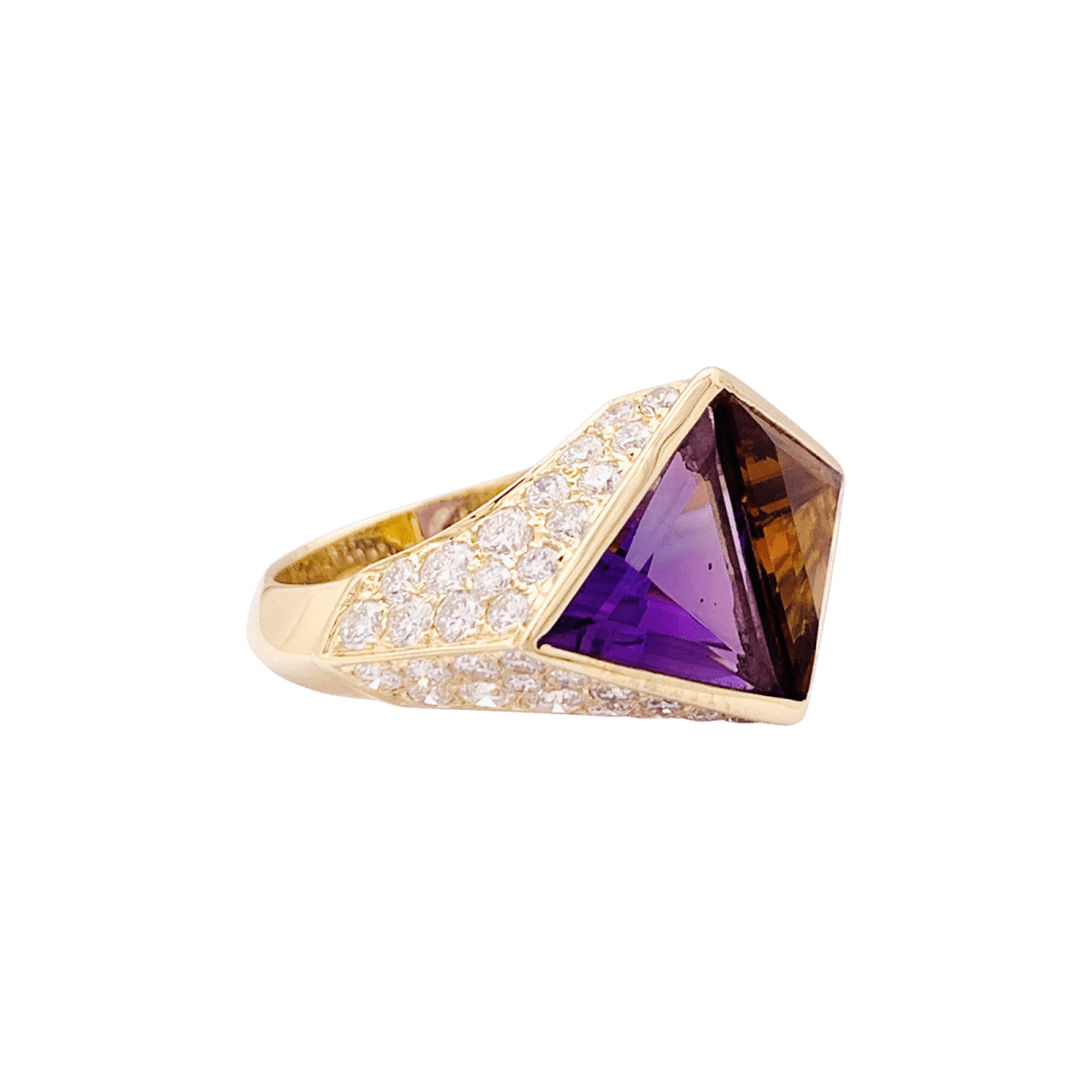 Bague O.J. Perrin, or jaune, citrine, améthyste et diamants. - Maison Eloe
