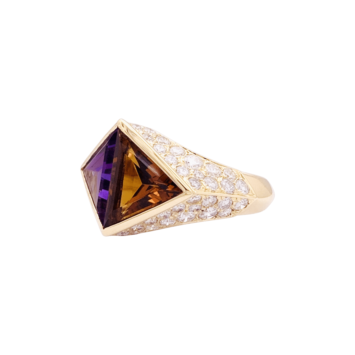 Bague O.J. Perrin, or jaune, citrine, améthyste et diamants. - Maison Eloe