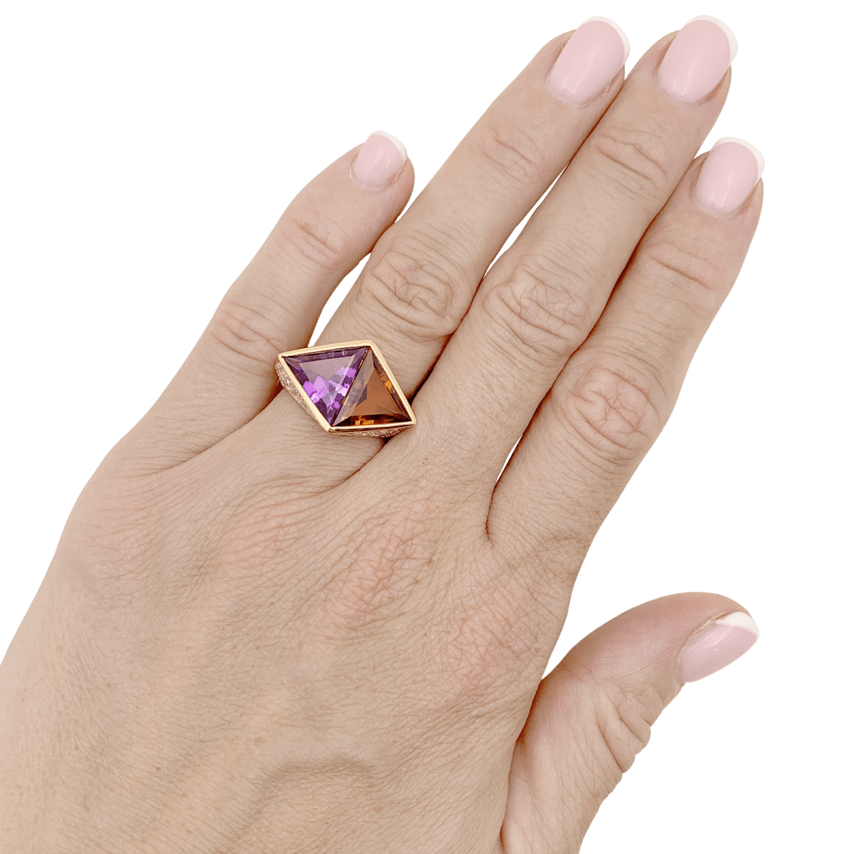 Bague O.J. Perrin, or jaune, citrine, améthyste et diamants. - Maison Eloe