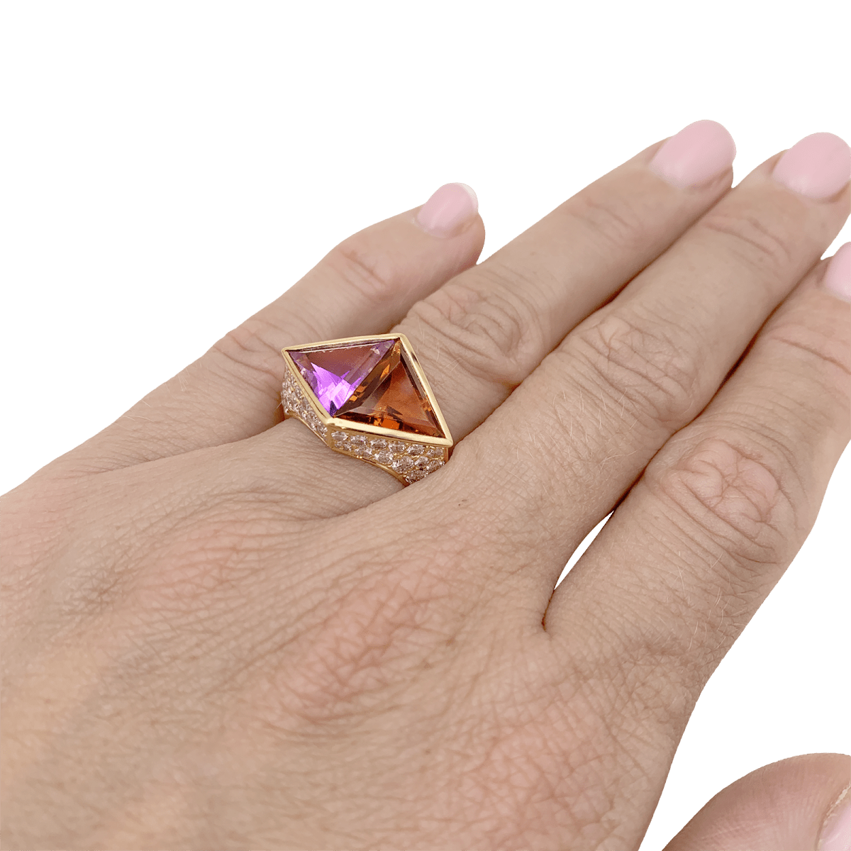 Bague O.J. Perrin, or jaune, citrine, améthyste et diamants. - Maison Eloe